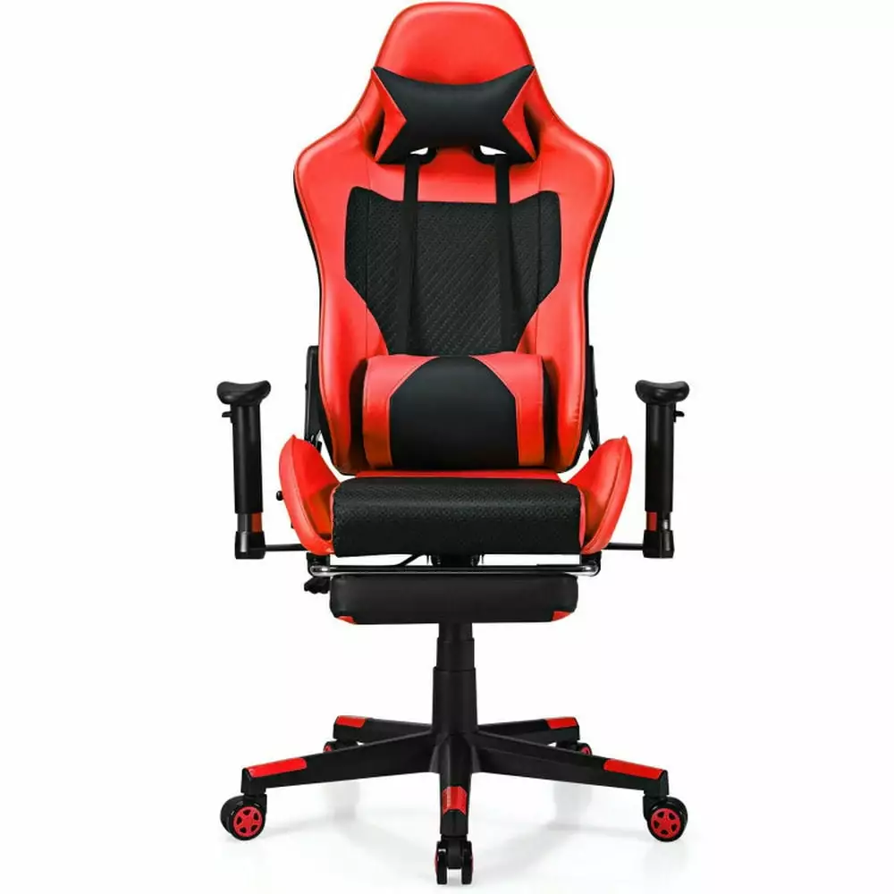 Yardi Yard PU Leather Gaming Chair USB Massage Lumbar Pillow and Footrest Red Office Chair Gaming Chair Office or Gaming
