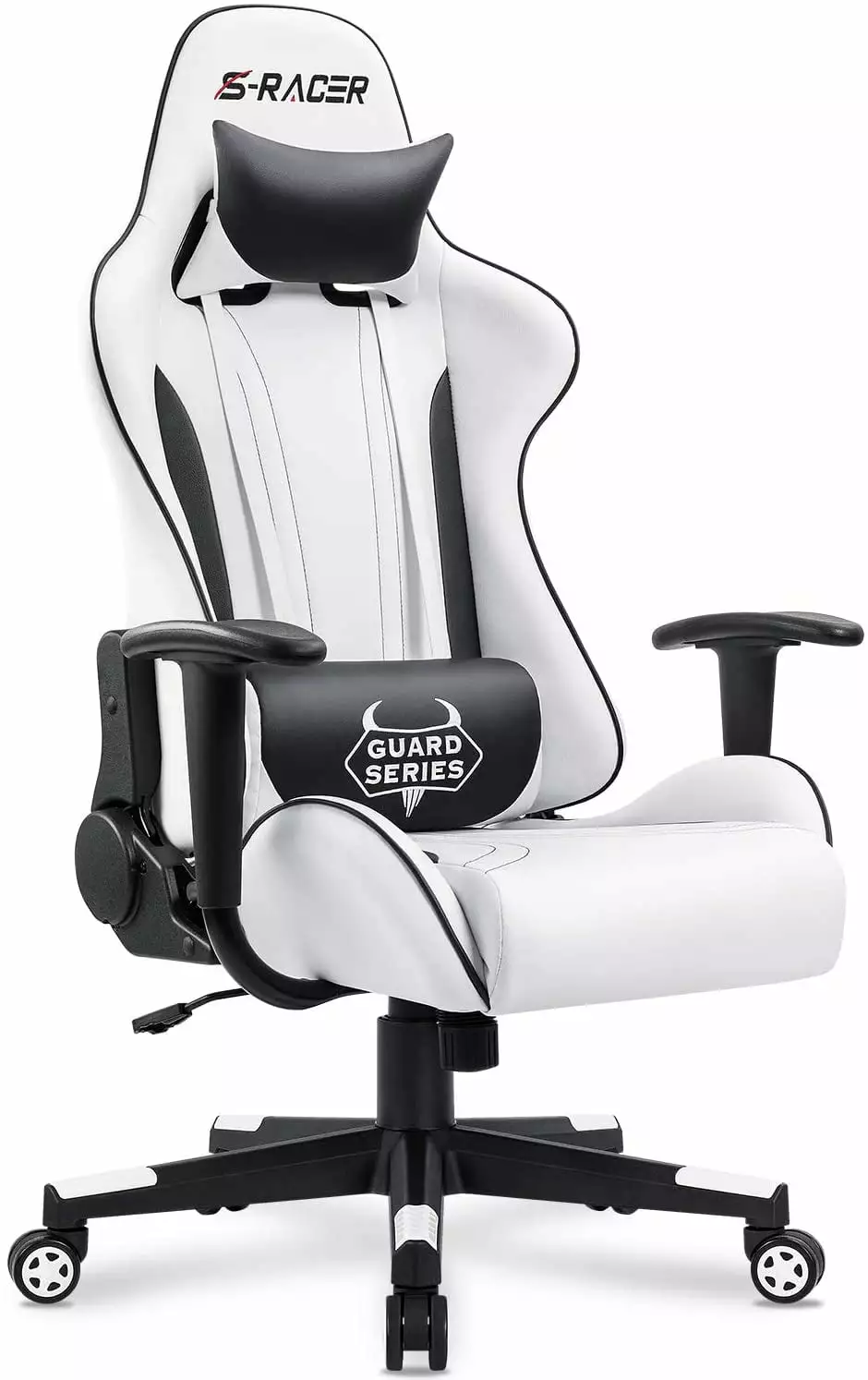 White High Back Gaming Chair PU Leather and Lumbar Support YOJFOTOOU