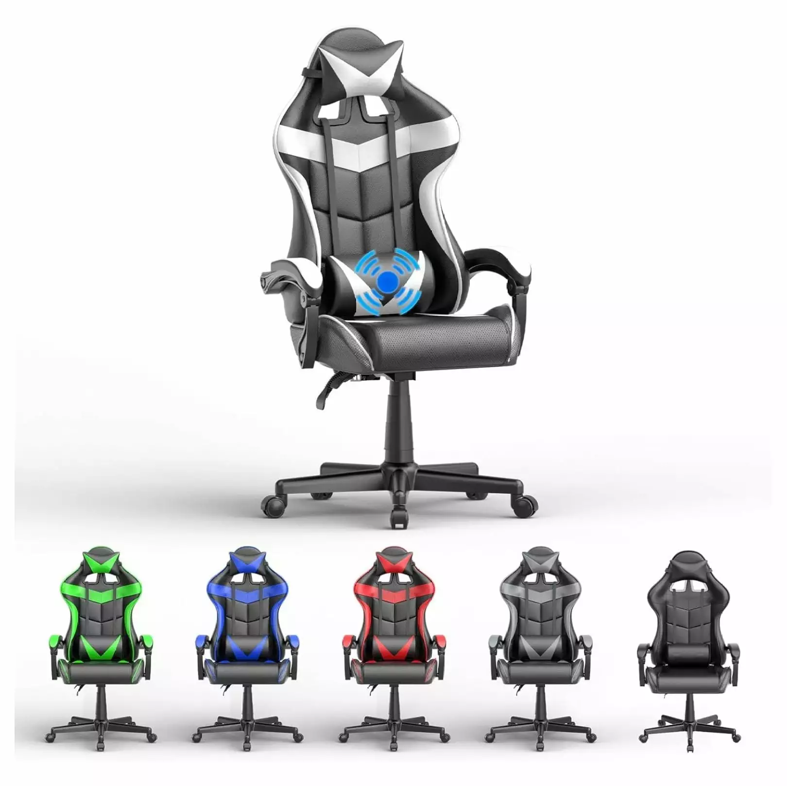 White Gaming Chair Massage Ergonomic Racing Gamer Chair High-Back Adjustable Headrest Lumbar Support YOSITiuu