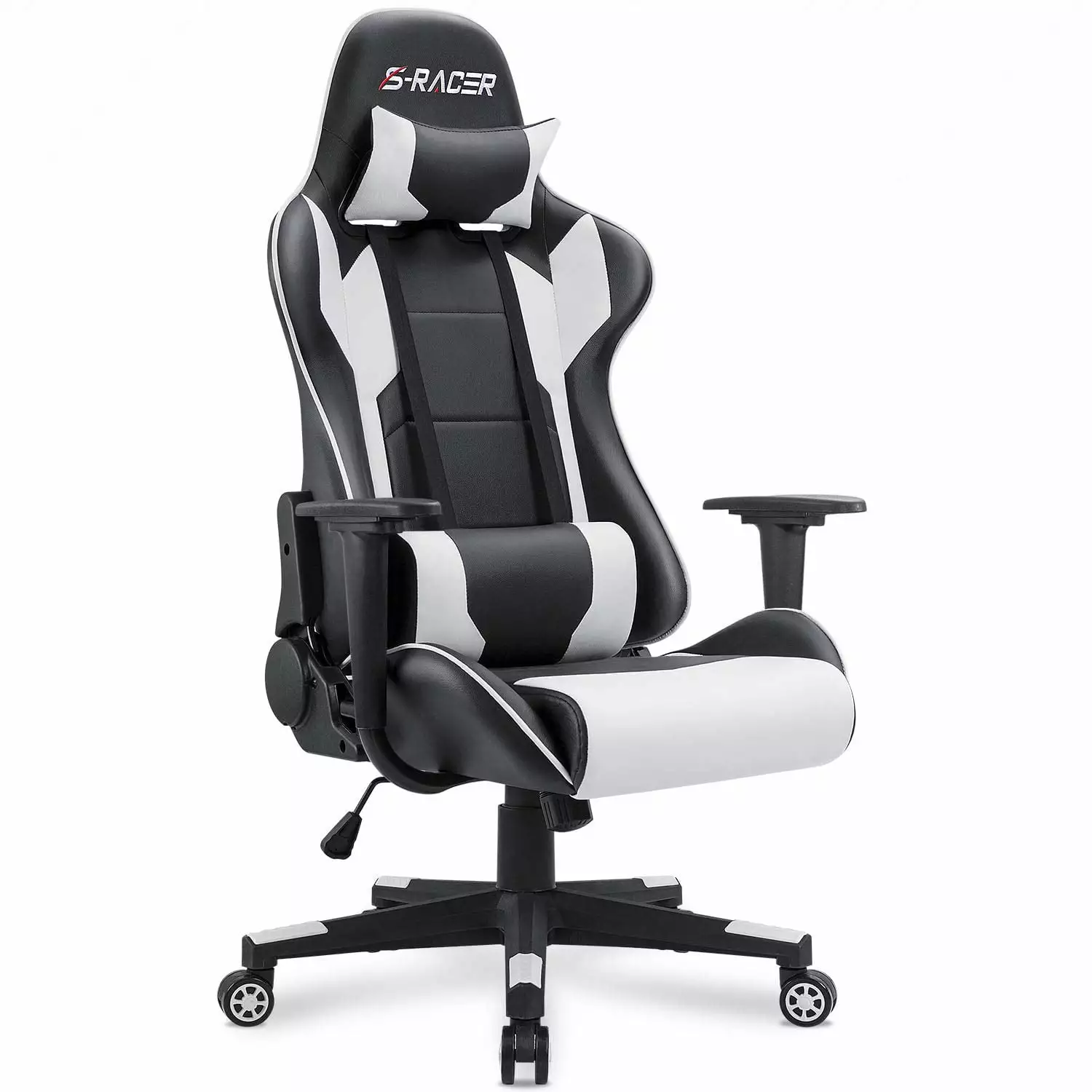 Gaming Chair High Back Racing Executive Ergonomic Adjustable Swivel Computer Desk Chair Headrest and Lumbar Support White ...