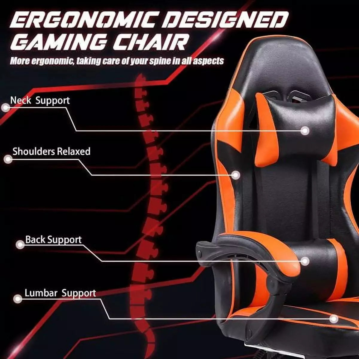 Ergonomic Gaming Chair Footrest PU Leather Video Game Chairs Adults Reclining Gamer Chair Office Chair Lumbar Support Comf...