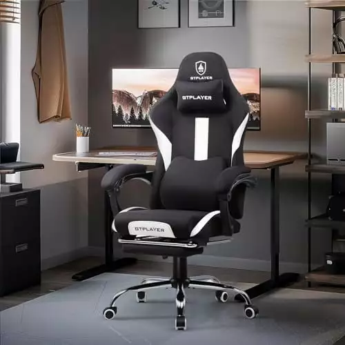 GTPLAYER Gaming Chair Breathable Fabric Computer Chair Pocket Spring Cushion Ergonomic Computer Gaming Chair Footrest Game...