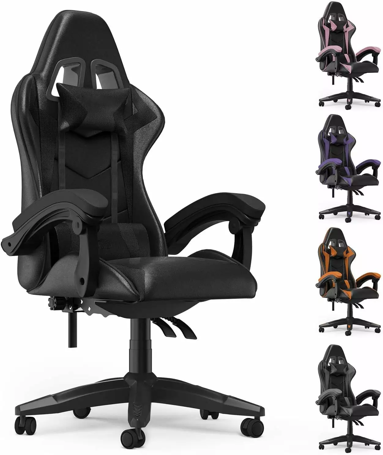 Black Ergonomic Gaming Chair Headrest and Lumbar Support Adjustable Reclining Video Game Chair YUQIN