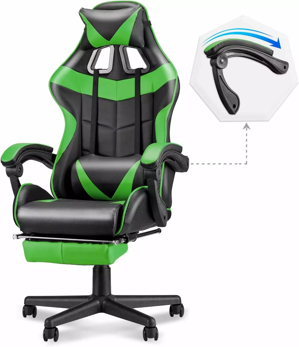 YUQIN Green Gaming Chair Footrest Ergonomic PC Computer Game Chair Home Office Desk Chair Headrest Lumbar Support