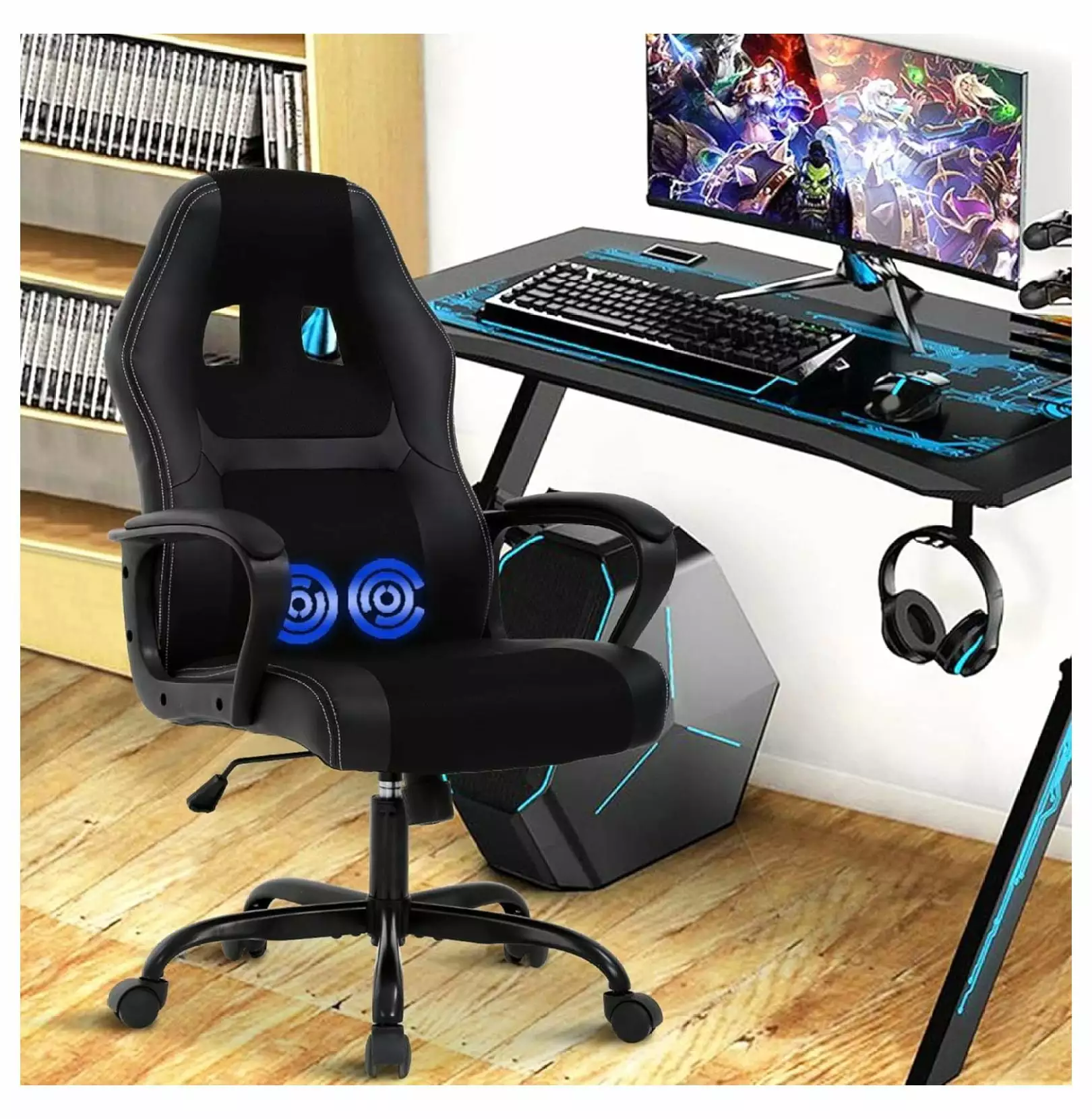 Ergonomic PC Gaming Chair High-Back Racing PU Leather Lumbar Support Adjustable Armrest Swivel Rolling Office Desk Chair A...