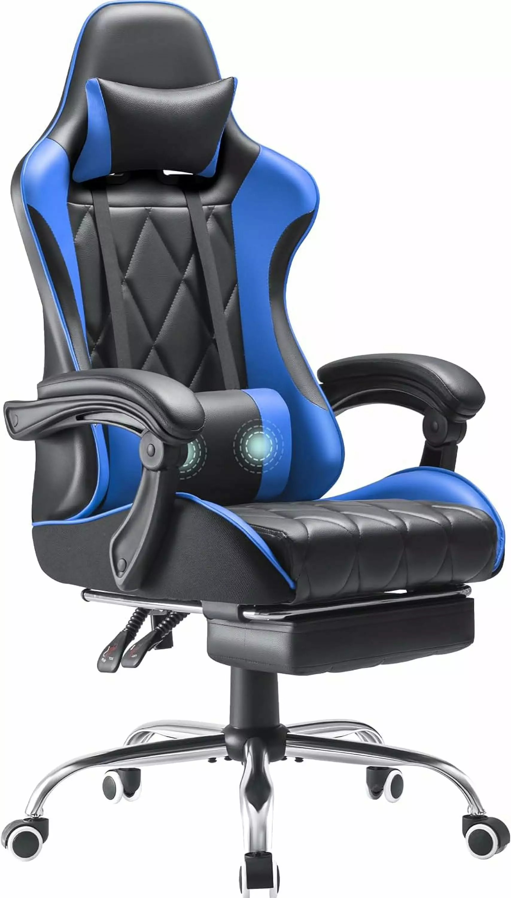 Ergonomic Gaming Chair Footrest and Massage Lumbar Support High Back Computer Chair Blue YZD