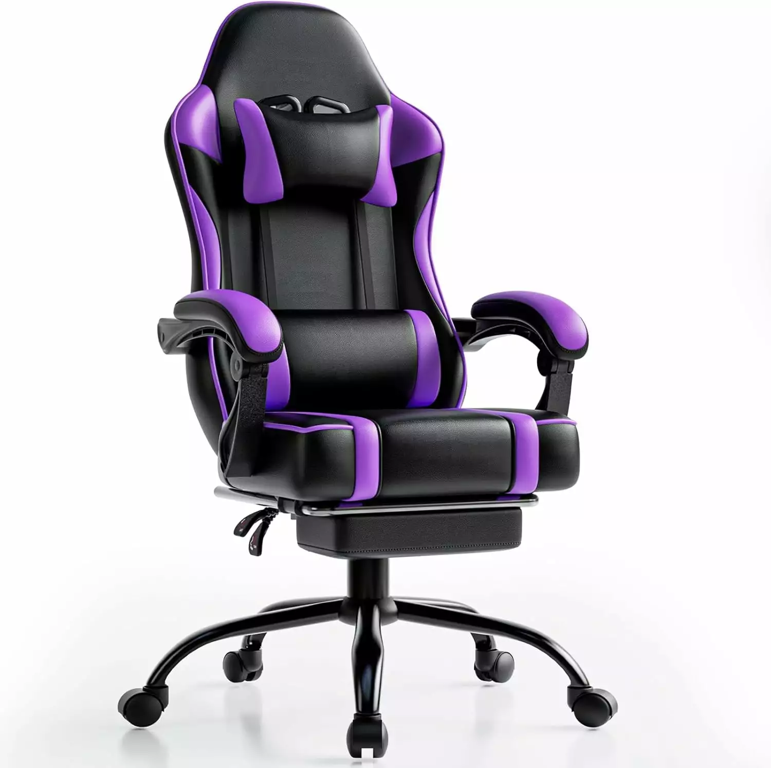Gaming Chair Footrest Lumbar Support Headrest Height Adjustable Gamer Desk Chair Purple YZD