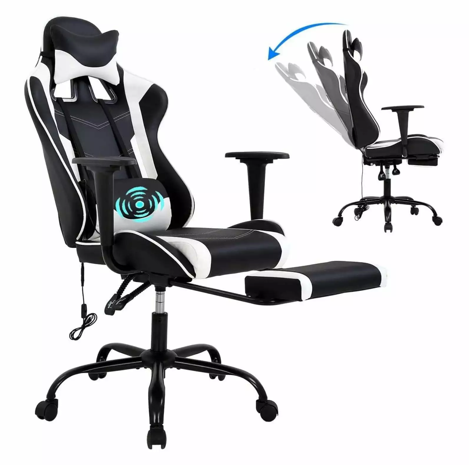 White Computer Swivel Gaming Chair - PU Leather Executive Chair Lumbar Support and Adjustable Armrest Zazesaby