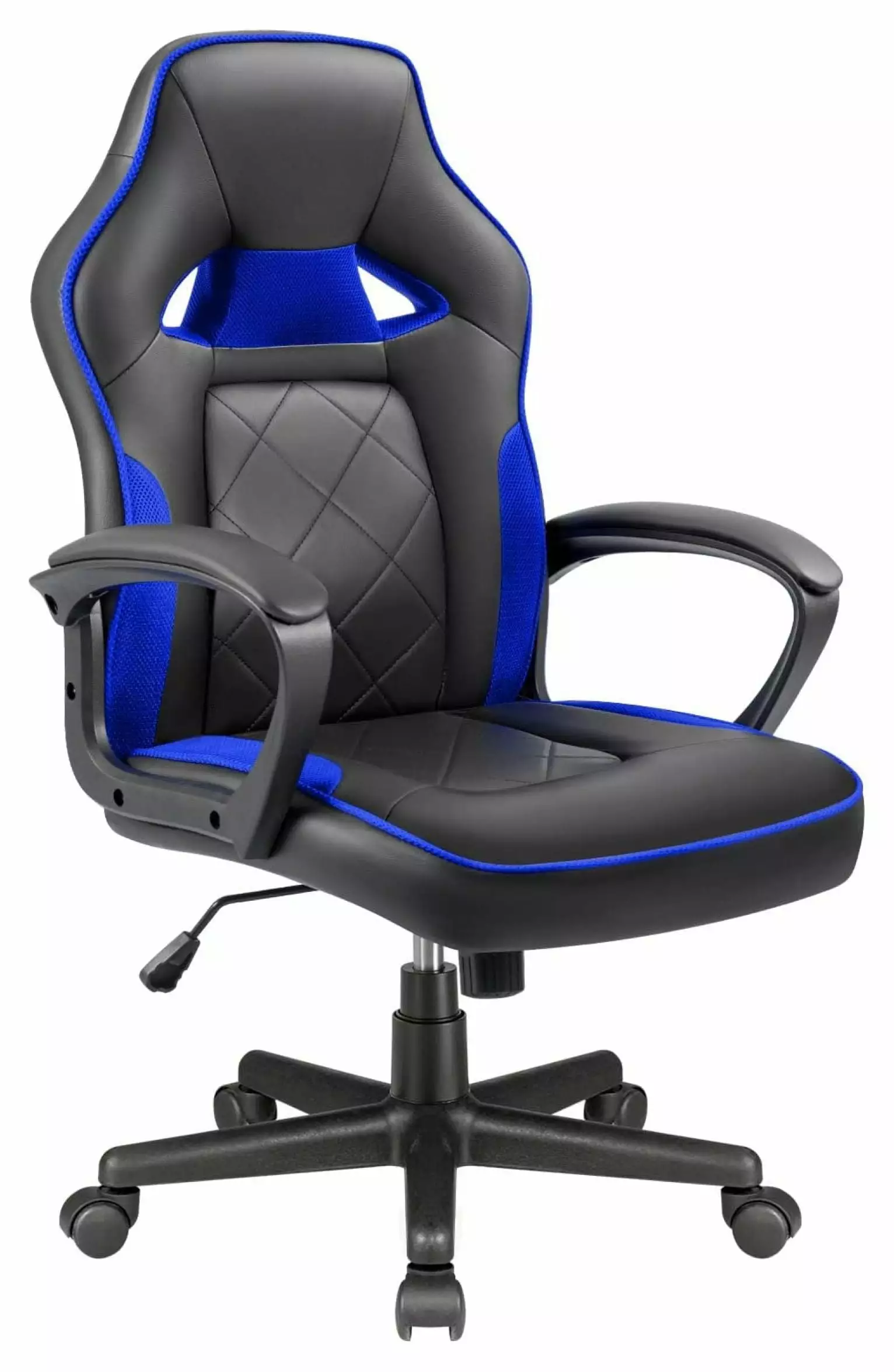 Zazesaby Leather Gaming Chair High Back Executive Office Desk Chair Lumbar Support Wide Seat Blue