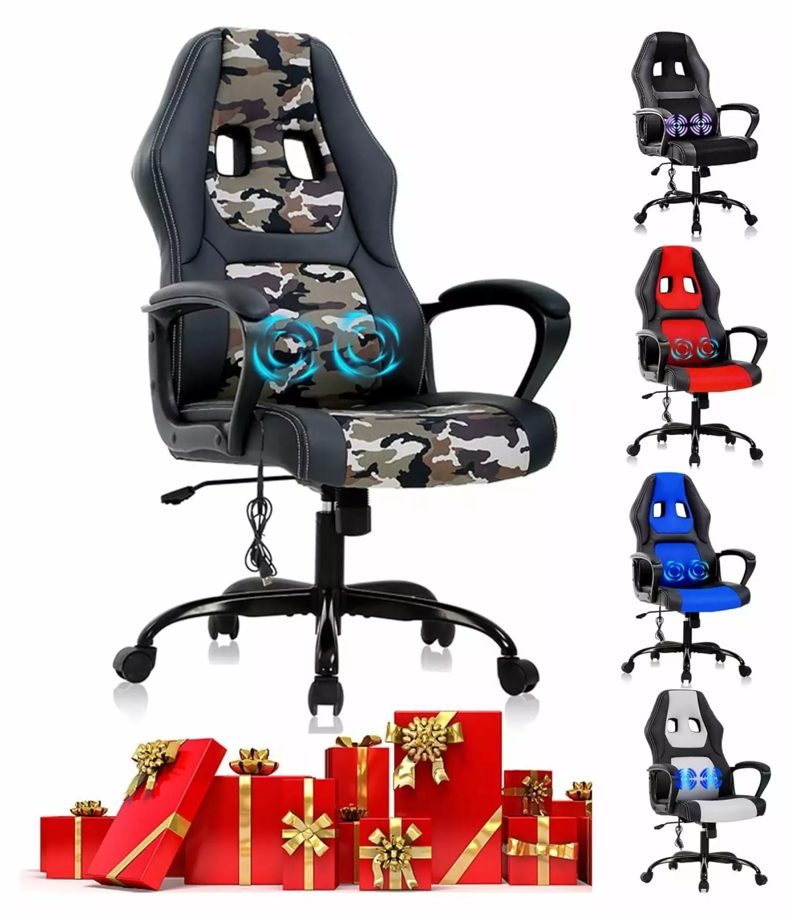 Camo PC Gaming Chair Massage Office Ergonomic Desk Chair Adjustable PU Leather Racing Chair Lumbar Support Zhao he
