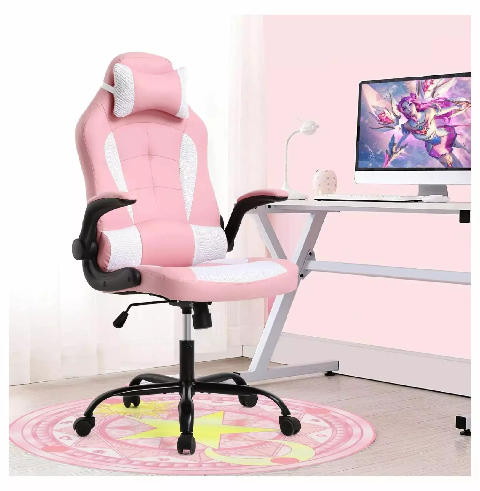 PC Gaming Chair Ergonomic Adjustable Office Chair Lumbar Support and Headrest Girls Zhao he