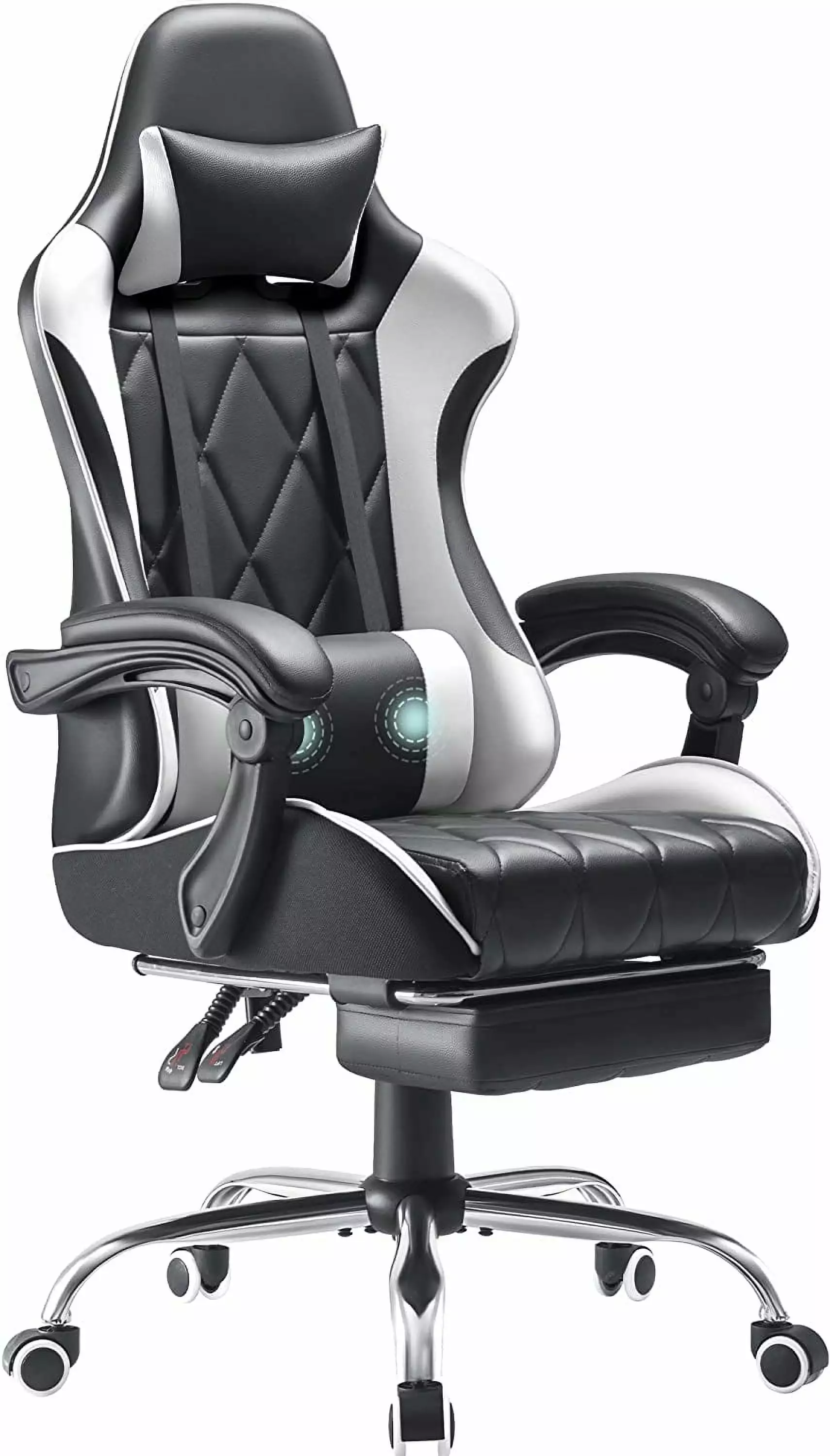 Gaming Chair Computer Chair Footrest Massage Lumbar Support Ergonomic High Back Video Game Chair White ZHJG