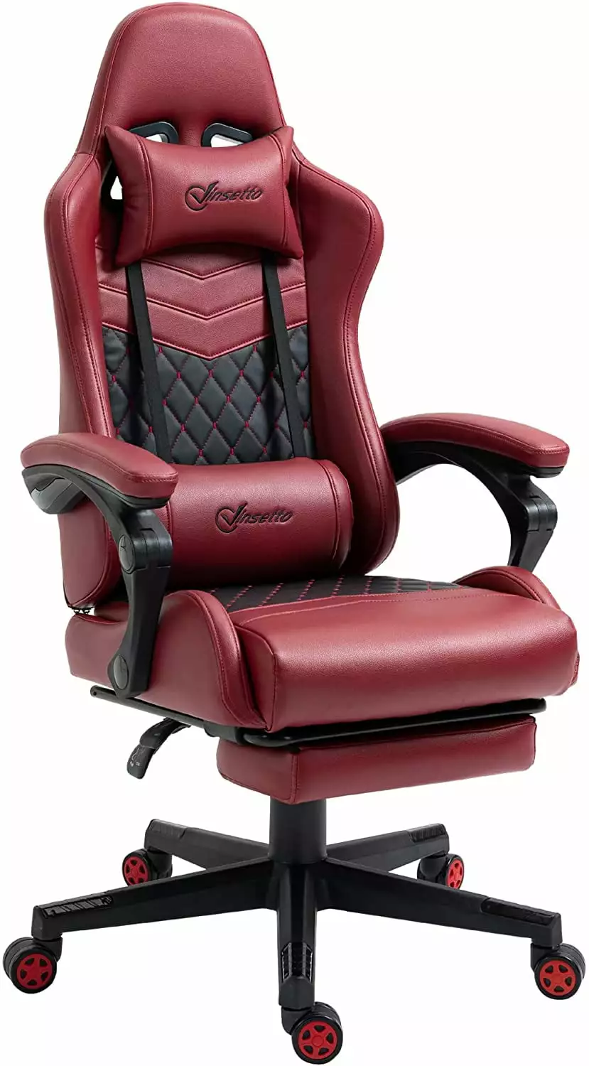 Racing Gaming Chair Diamond PU Leather High Back Swivel Recliner Footrest Red ZHJG