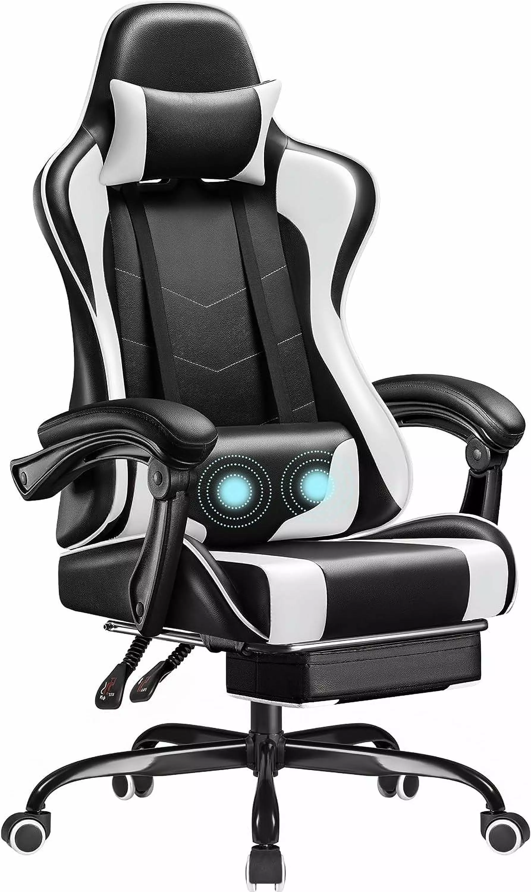 White Gaming Chair Footrest Massage Lumbar Support Ergonomic Computer Chair Height Adjustable Swivel Seat Headrest Video G...