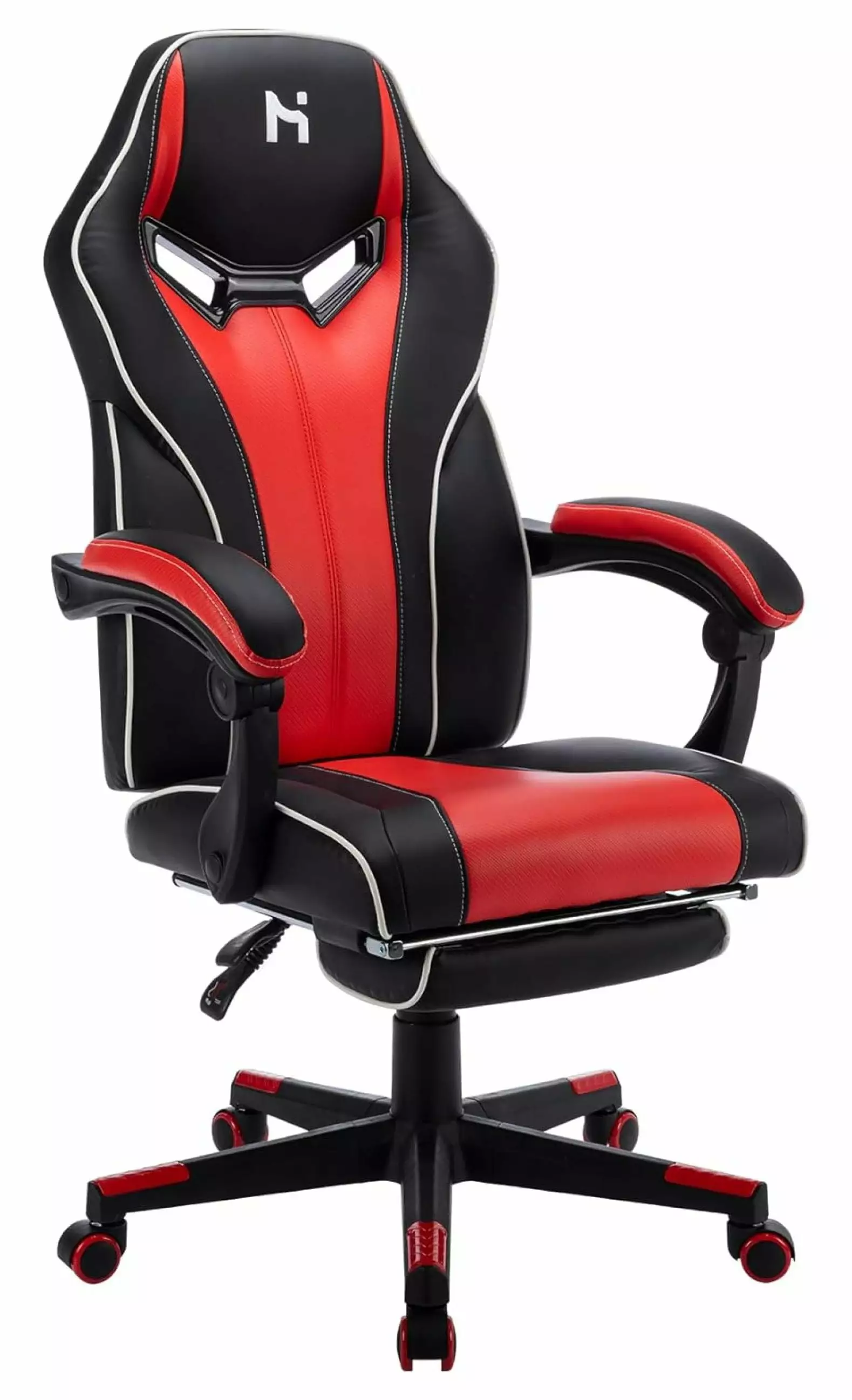 ZHOUB Red Gaming Chair PU Leather and Adjustable Footrest - Ergonomic PC Video Game Chair