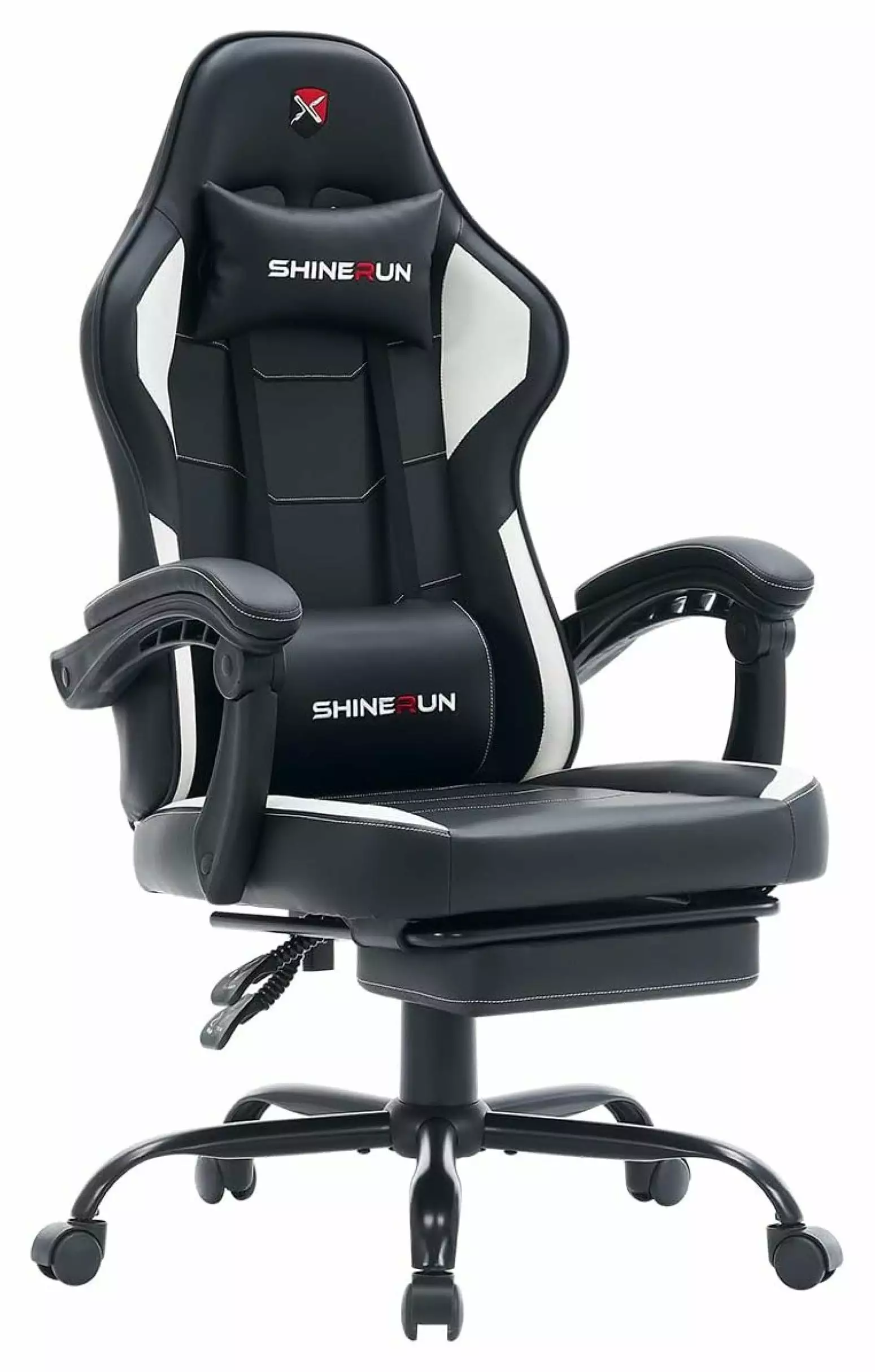 White Gaming Chair Footrest Ergonomic Computer Gaming Chair Lumbar Support Height Adjustable Swivel Seat Headrest PU Leath...