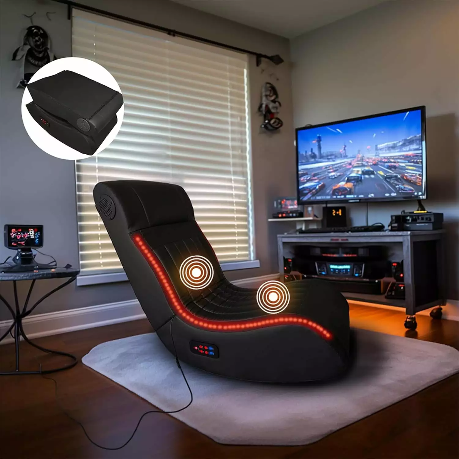 Floor Chair Foldable Gaming Chair Kids USB Port RGB Lighting Bluetooth Speakers Vibration Motors ZJ