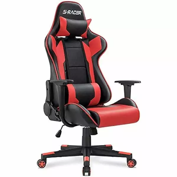 ZJINJIN Gaming Chair Office High Back Computer Racing Chair Headrest Lumbar Support Red