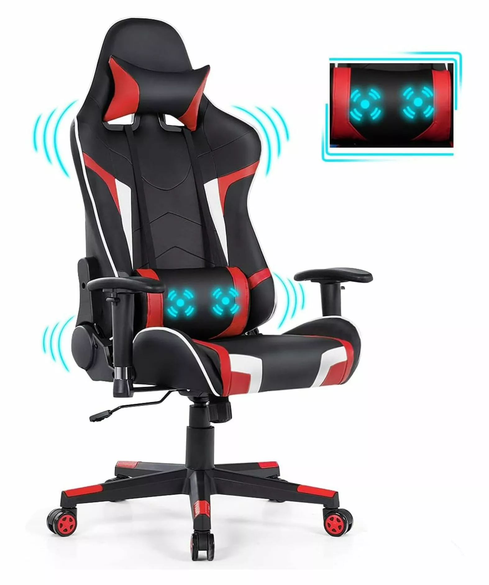 ZZYY Massage Gaming Chair Racing Computer Swivel Chair Headrest Lumbar Support High Back Ergonomic Office Reclining Chair