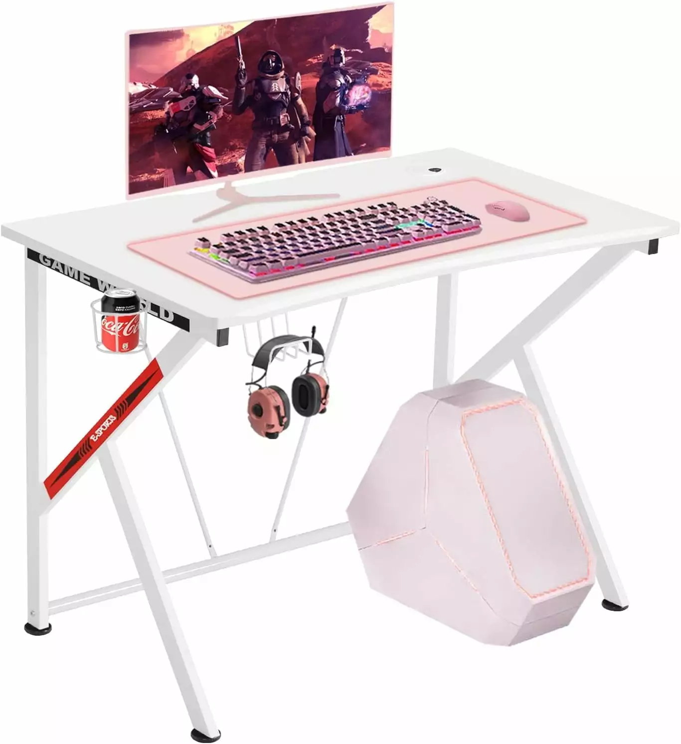 COMHOMA 42 Inch Gaming Desk K Shaped Computer Desk Cup Holder and Headphone Hook Game Table