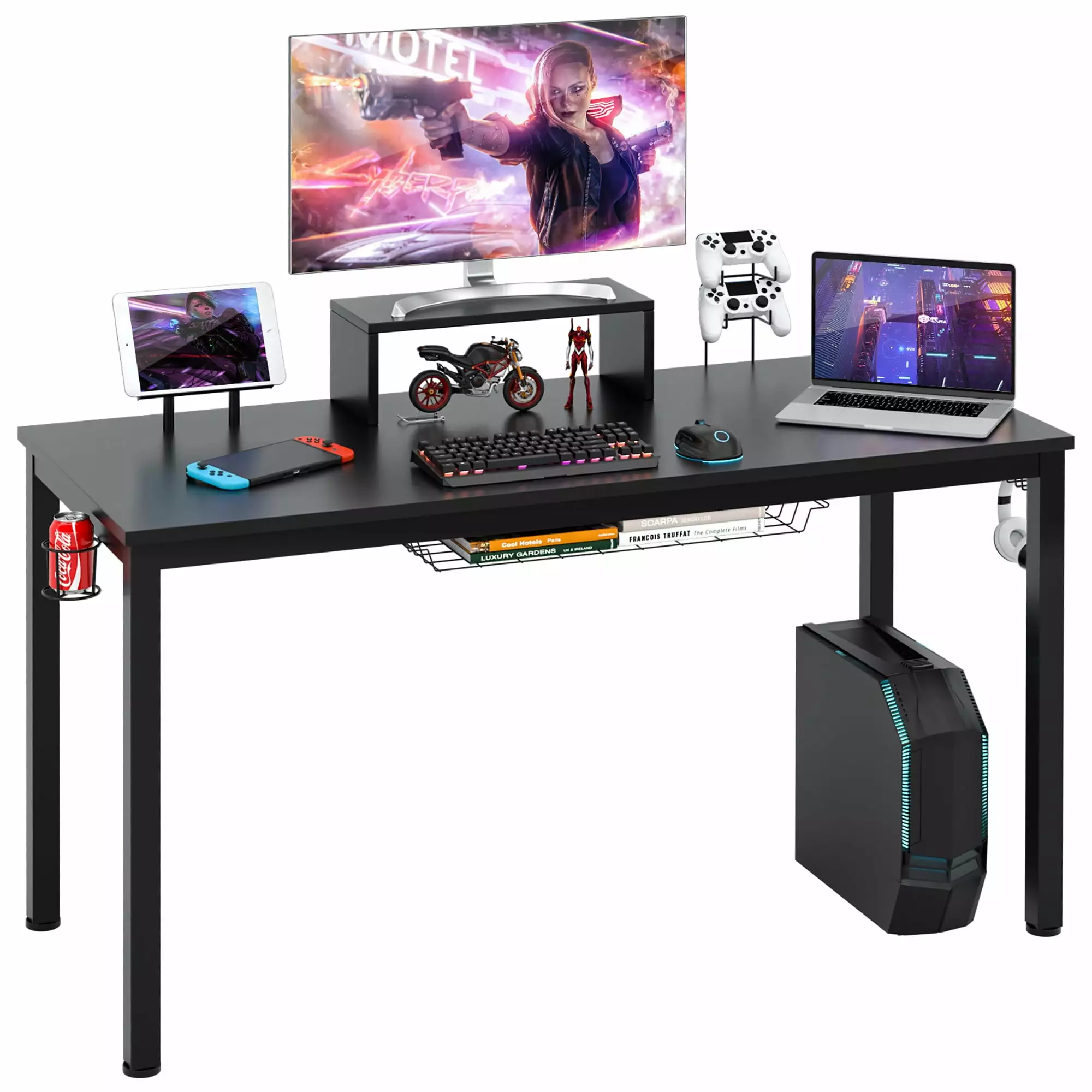 Costway 55 inch Gaming Desk Racing Style Computer Desk Cup Holder & Headphone Hook