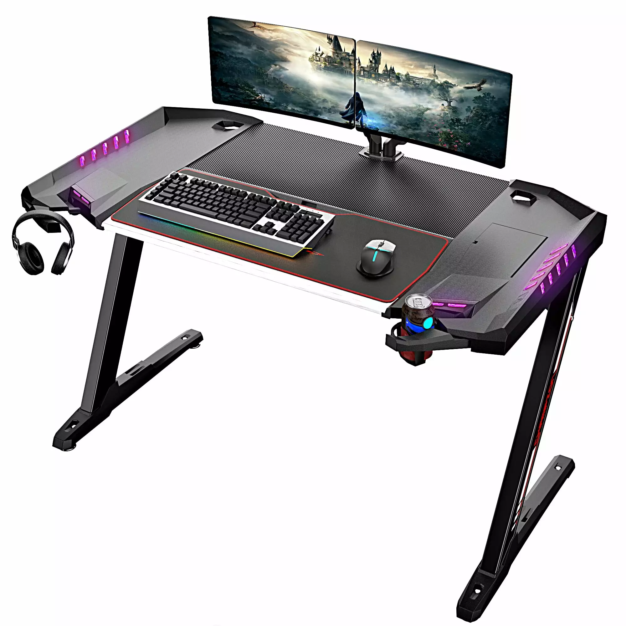 Eureka Ergonomic 50 Inch Gaming Desk RGB LED Light Black