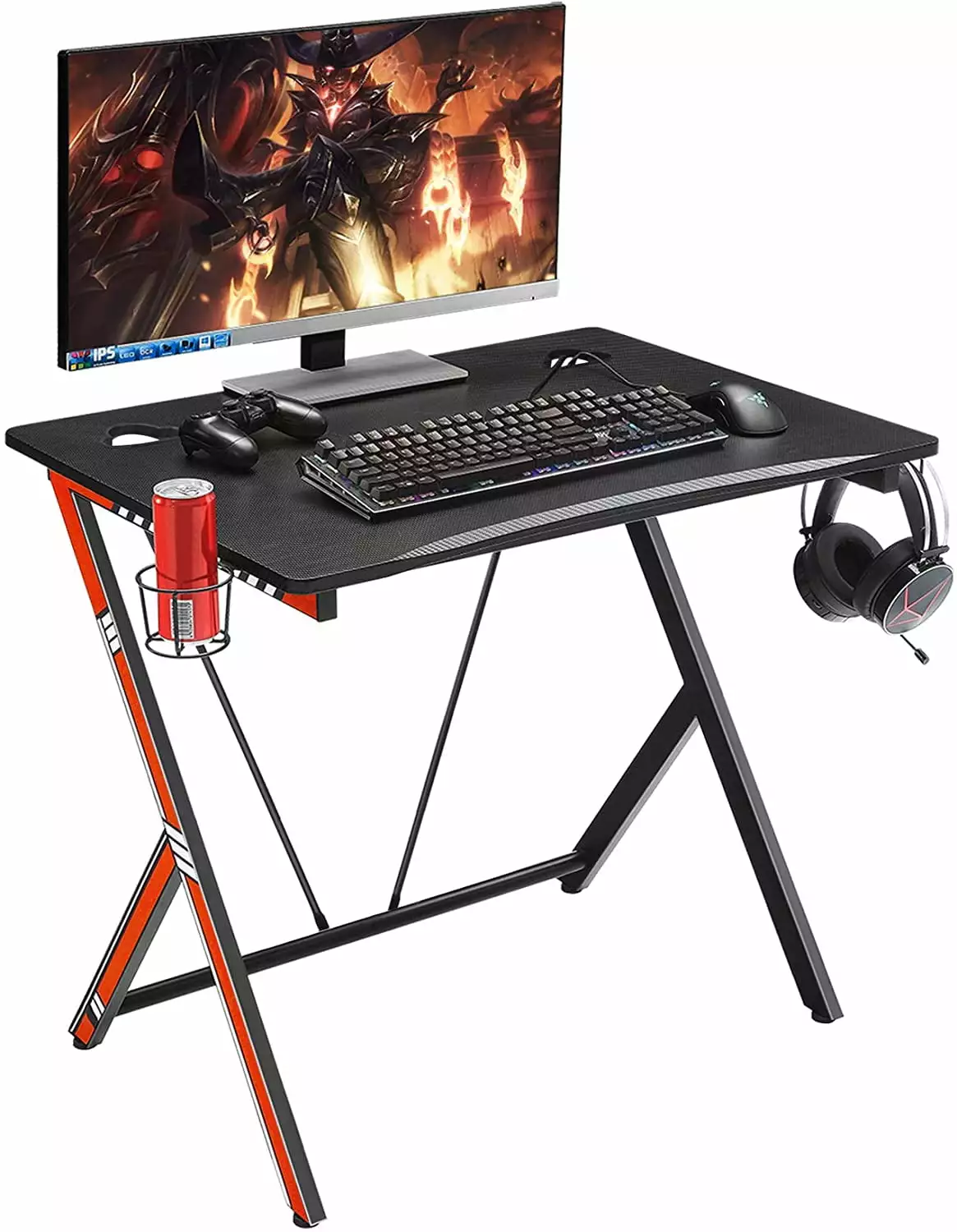 Mr IRONSTONE 31.5 Gaming Desk Cup Holder and Headphone Hook Red