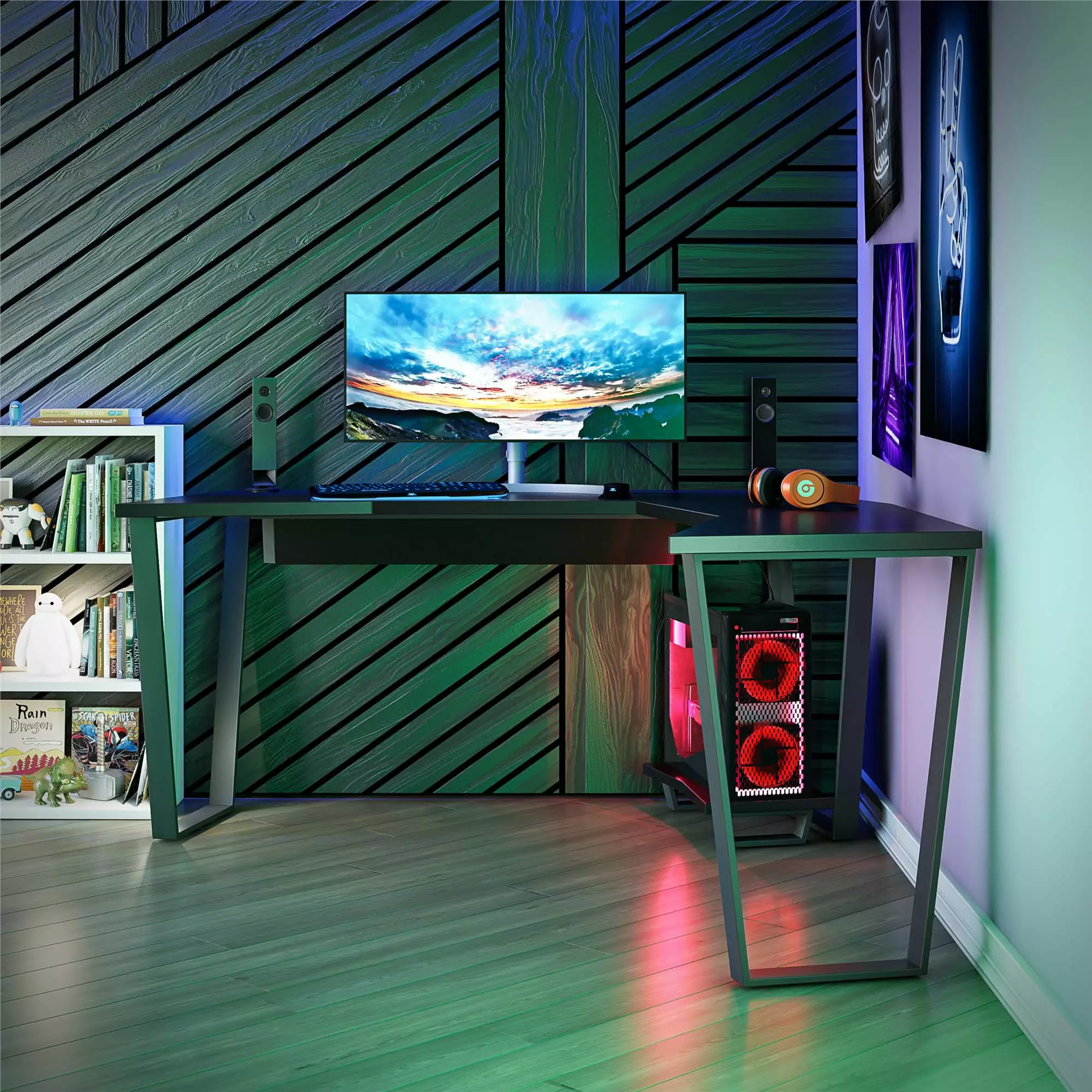 NTense Maxed Gaming L Desk CPU Stand Black