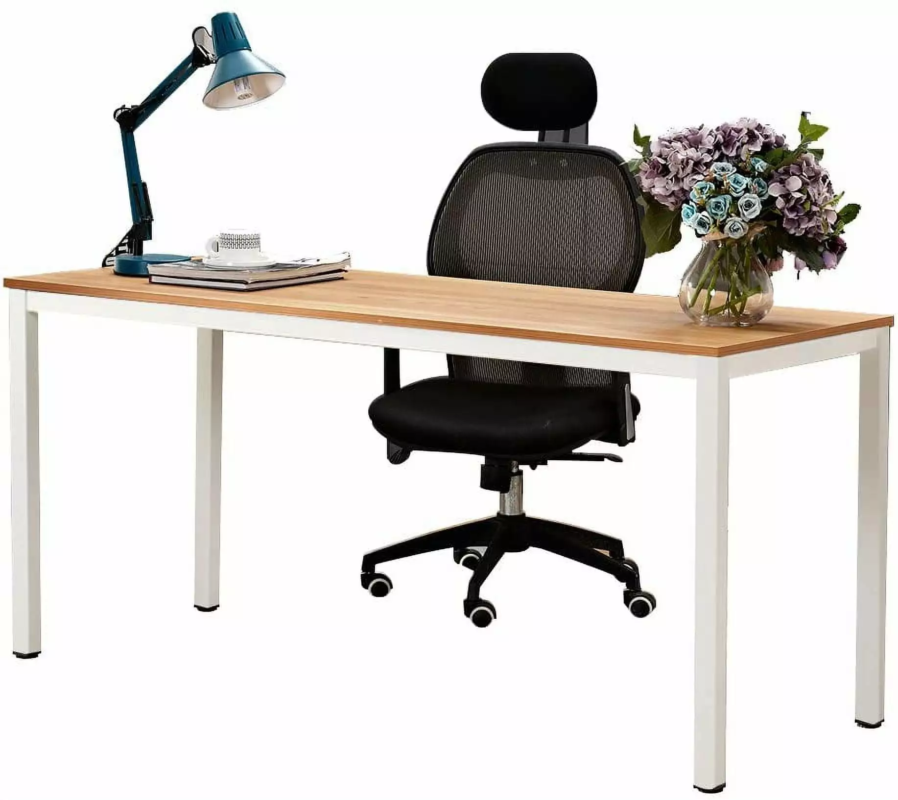 SOGES 63 Inches Gaming Desk Writing Desk Workstation Office Desk Teak and White