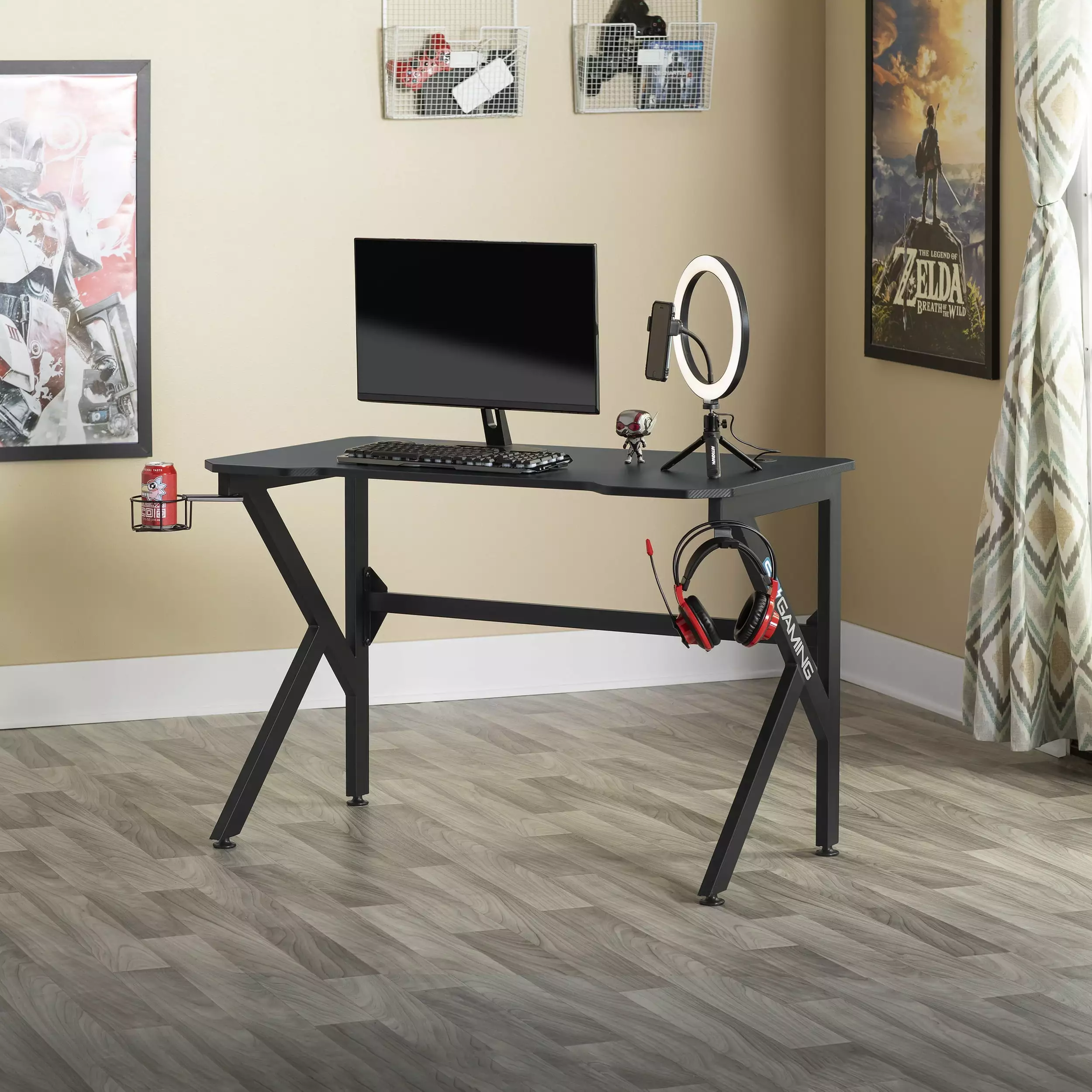 Studio Designs Saga Black Office Gaming Desk USB Charging Station and Cable Management