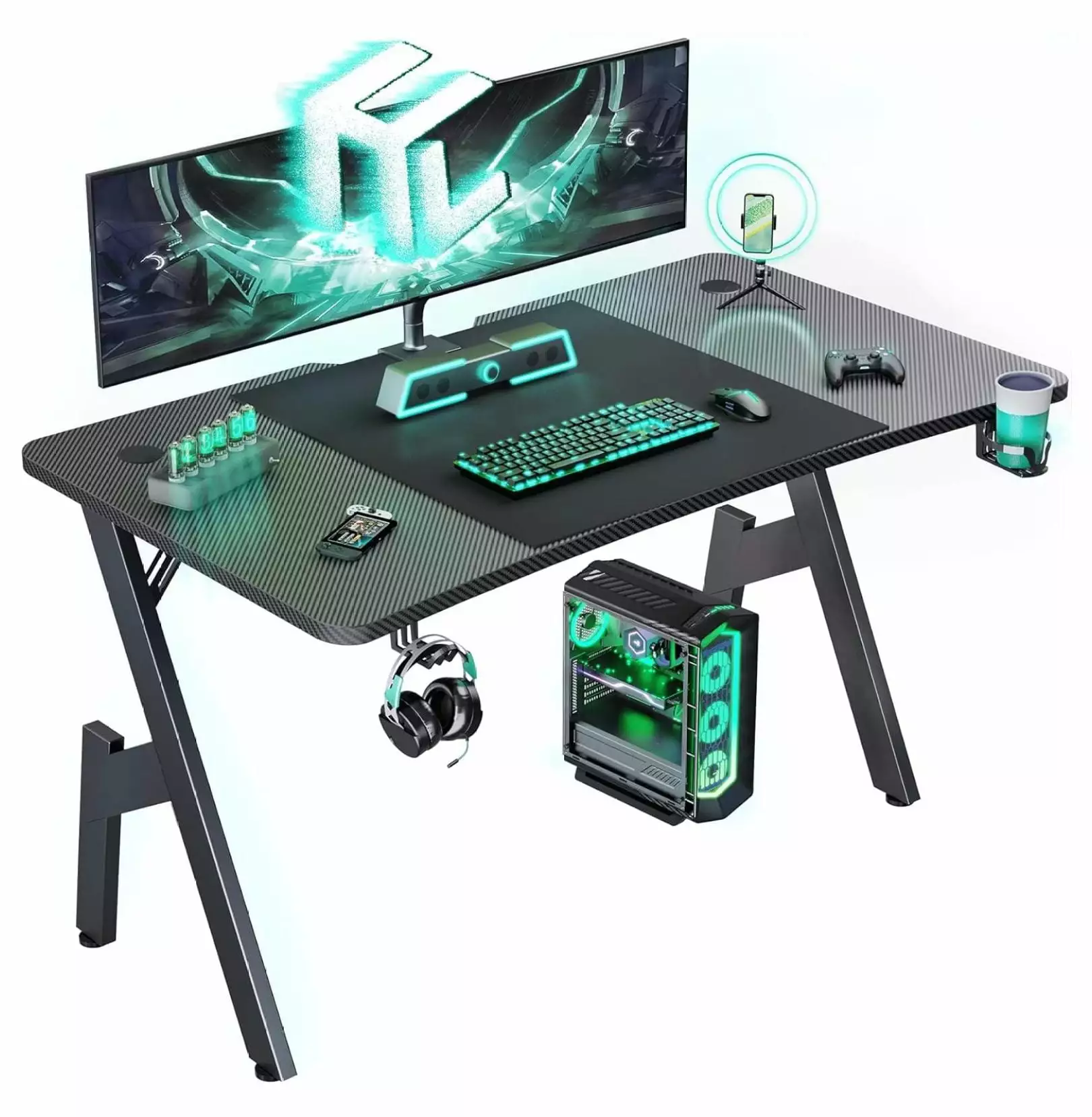 47 Inch Gaming Desk Carbon Fibre Surface Ergonomic PC Gaming Workstation YuraZH