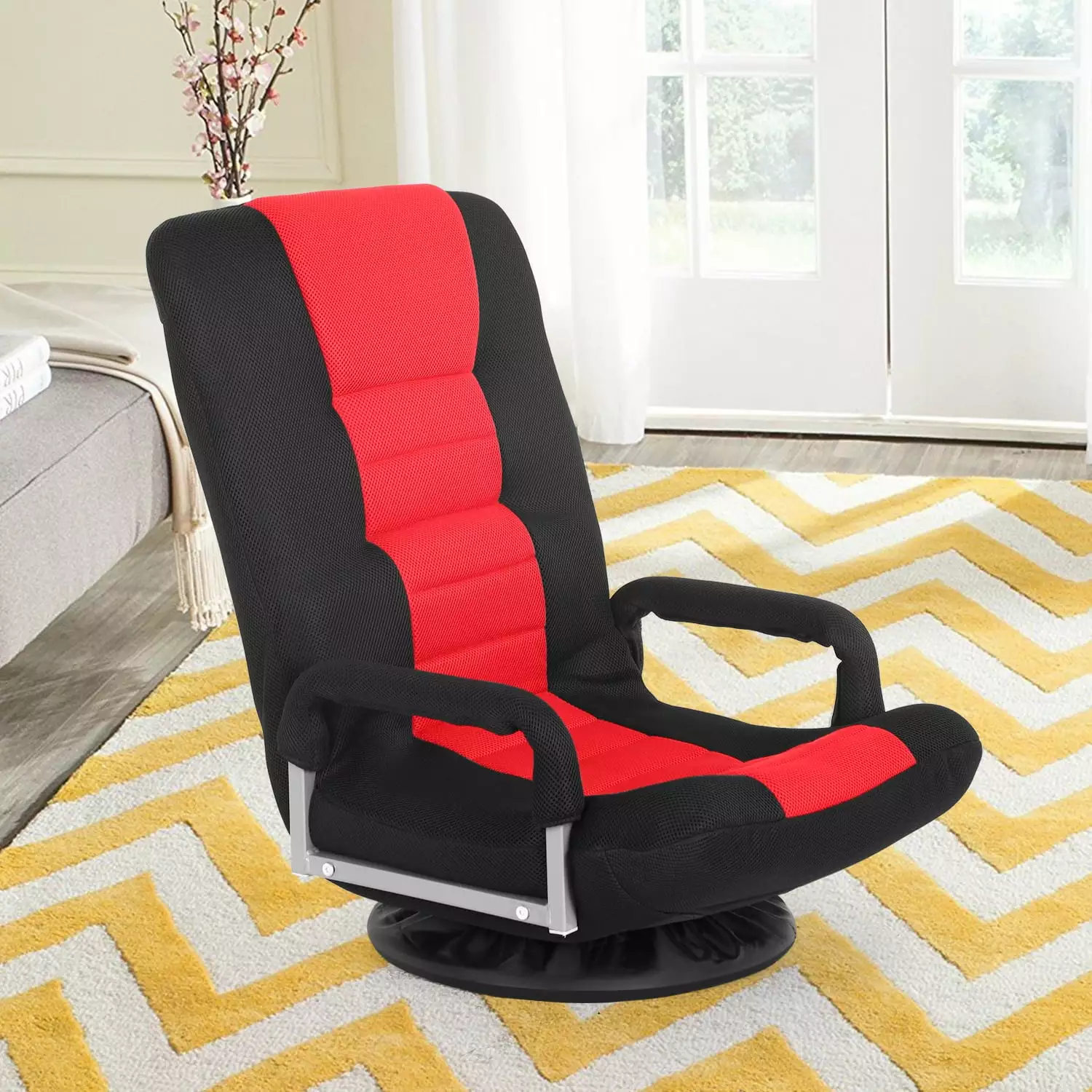 Dkelincs 360-Degree Swivel Gaming Floor Chair Armrest Adjustable Backrest Foldable Lazy Sofa Red