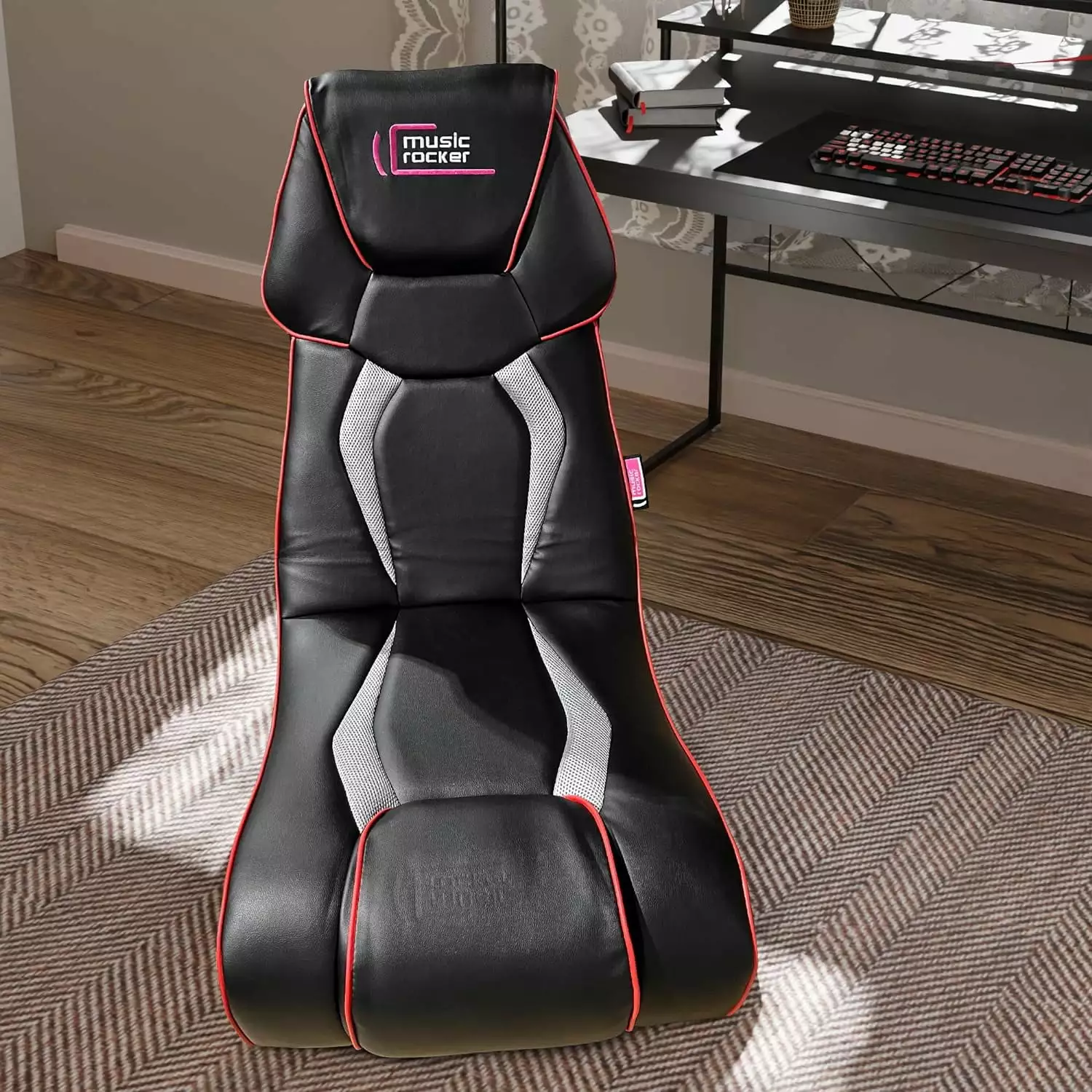 Foldable Gaming Chair Bluetooth Speakers - Rocking Floor Chair Built- Headrest and Lumbar Support FYB