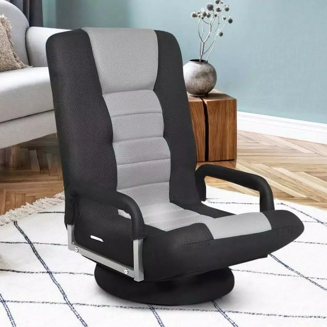 360-Degree Swivel Gaming Floor Chair Foldable Adjustable Backrest Gray Versatile Use Generic