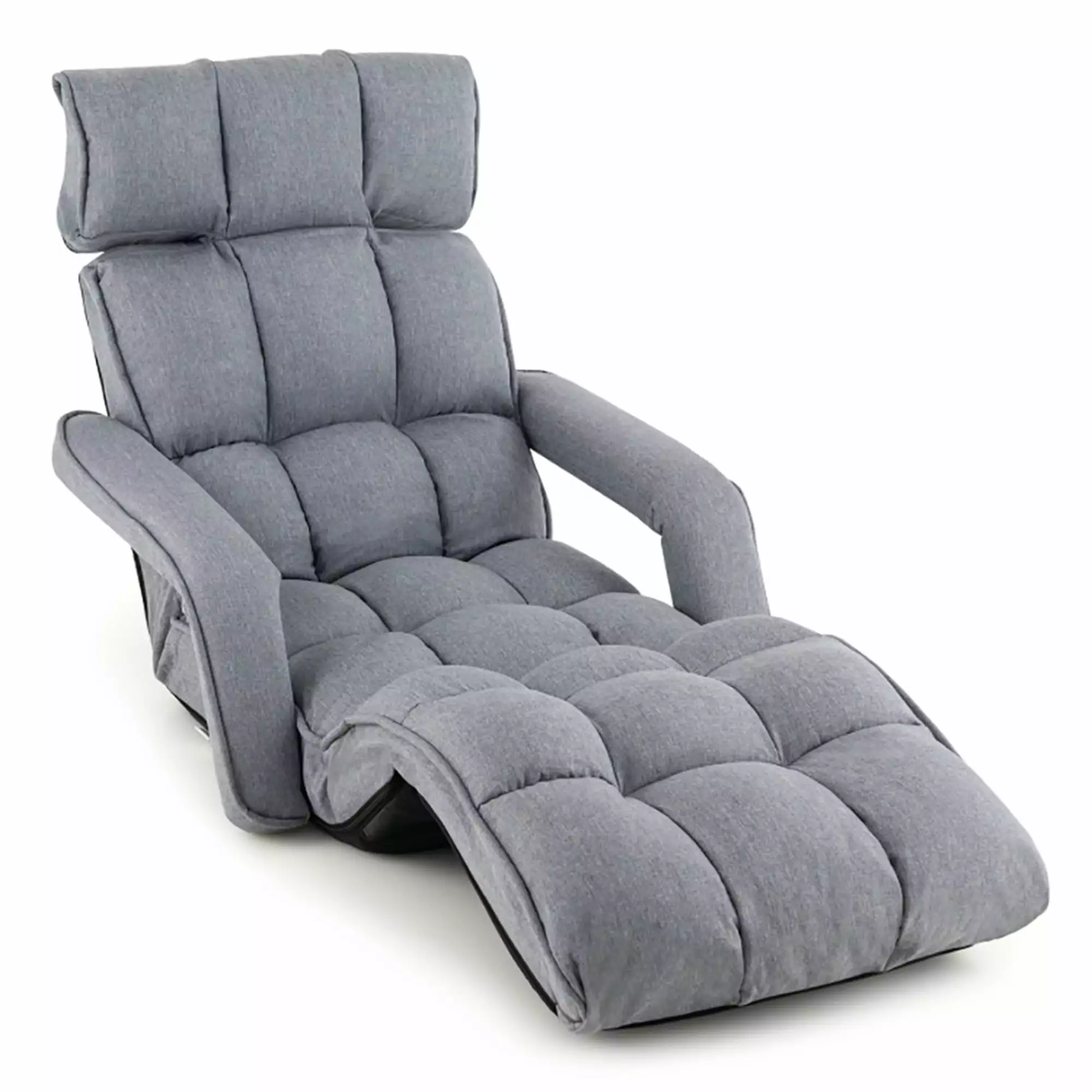 Kadyn Floor Chair Adjustable Armrests and Footrest - Grey Floor Gaming Chair Easy Storage