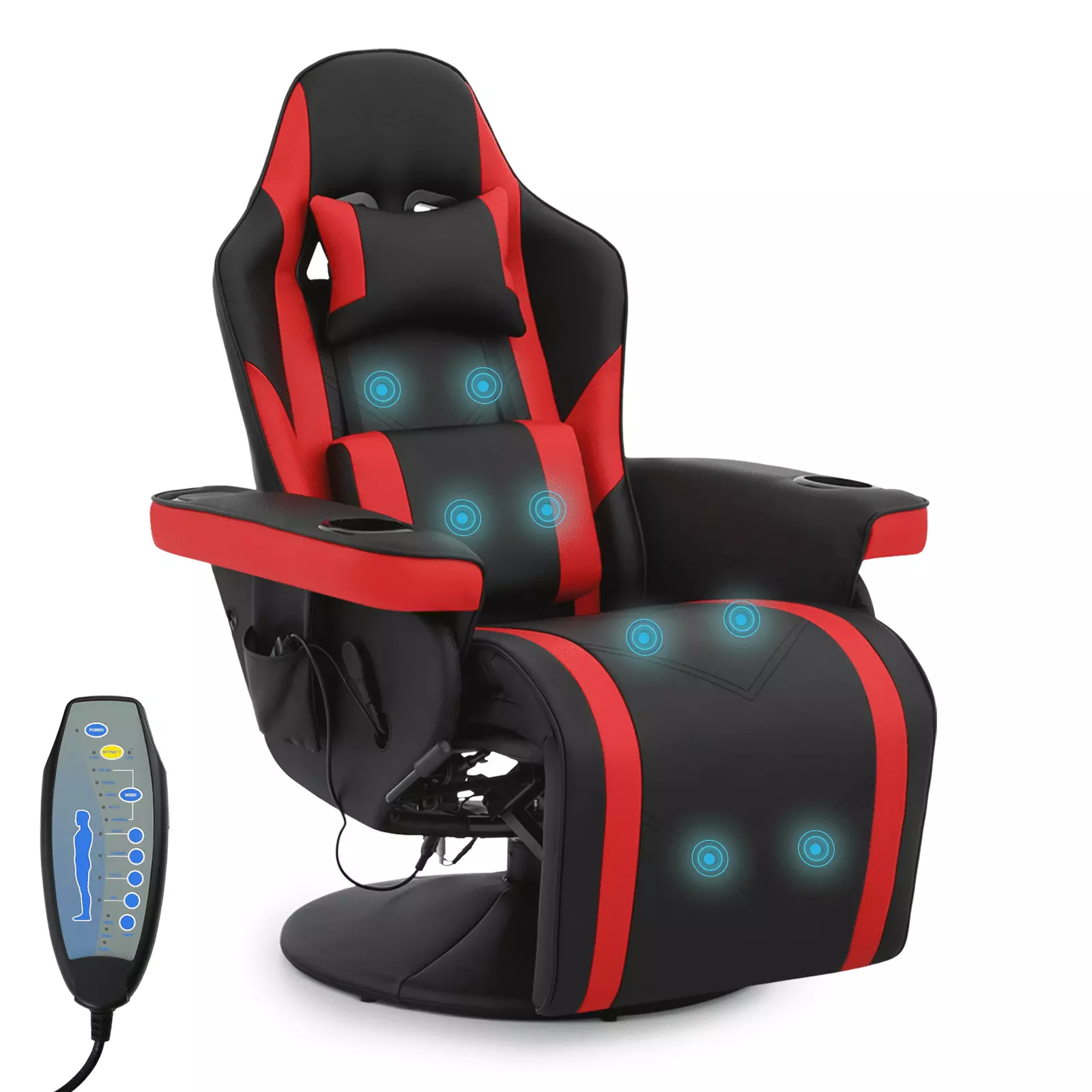 BEZT Gaming Recliner Chair PU Leather Video Gaming Chair 2 Speakers Side-Organizer Bag Red
