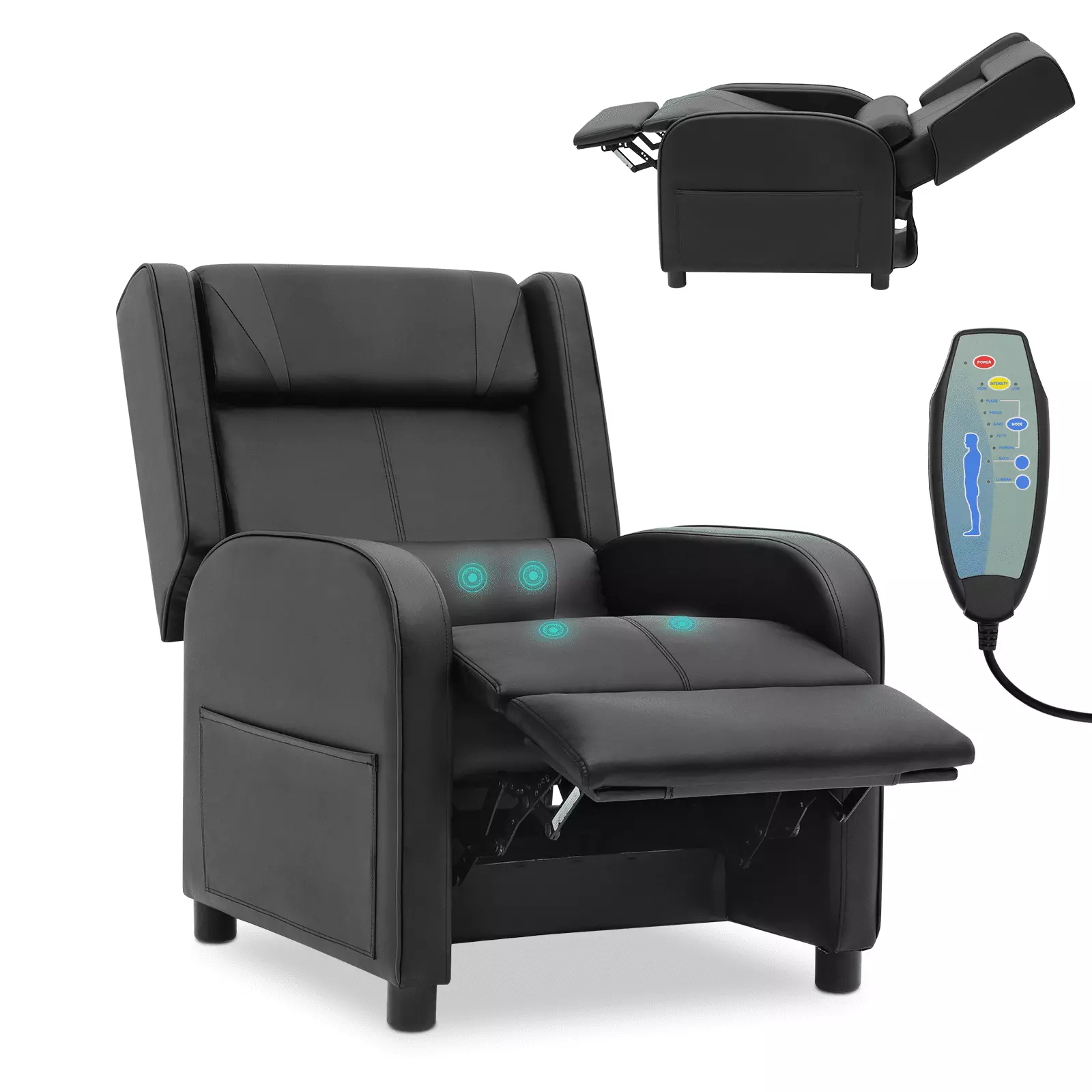 BEZT Home Theater Seating Adjustable Backrest Massage Gaming Recliner Retractable Footrest Black