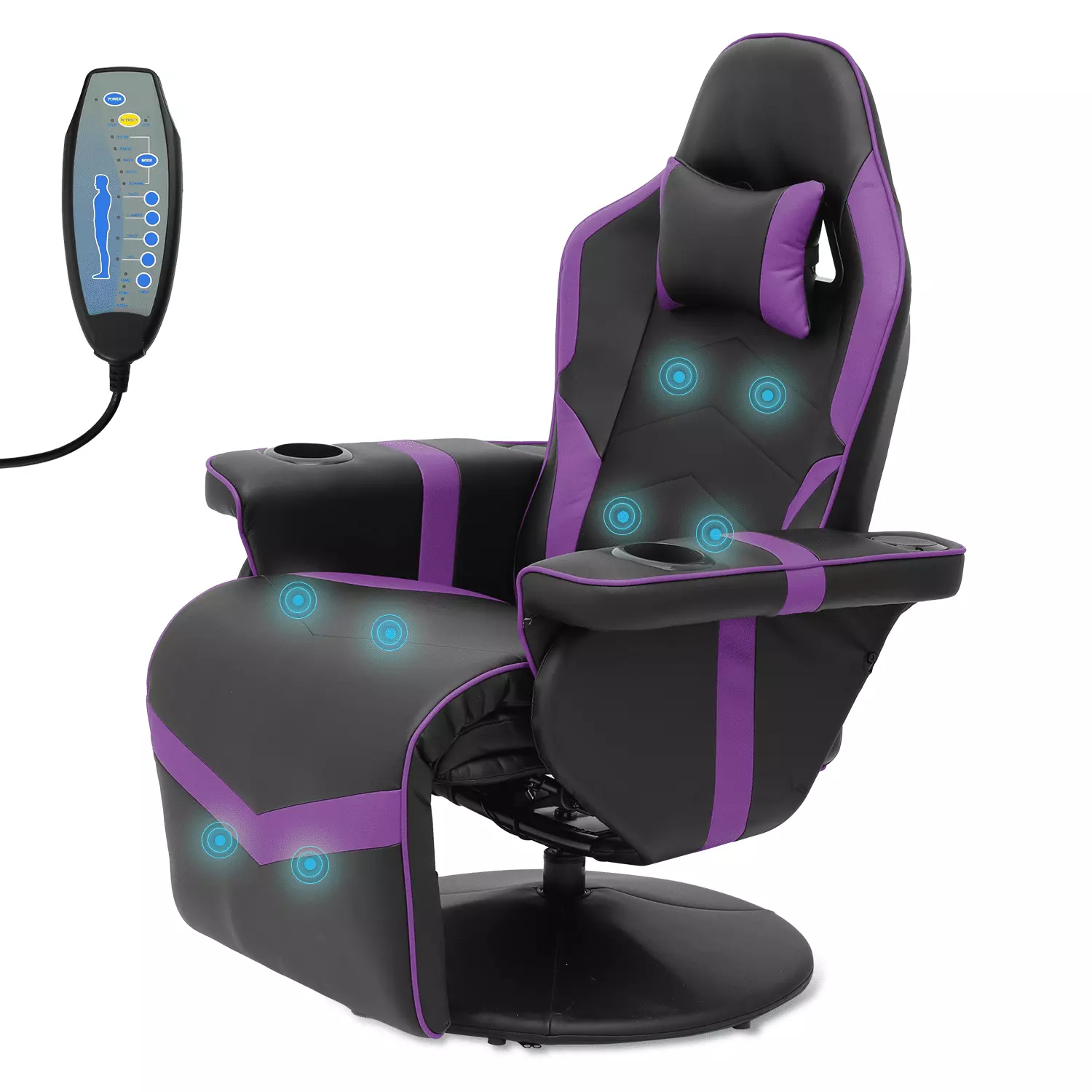 BEZT Massage Video Gaming Recliner Chair Bluetooth Speakers Adjustable Backrest Footrest Purple