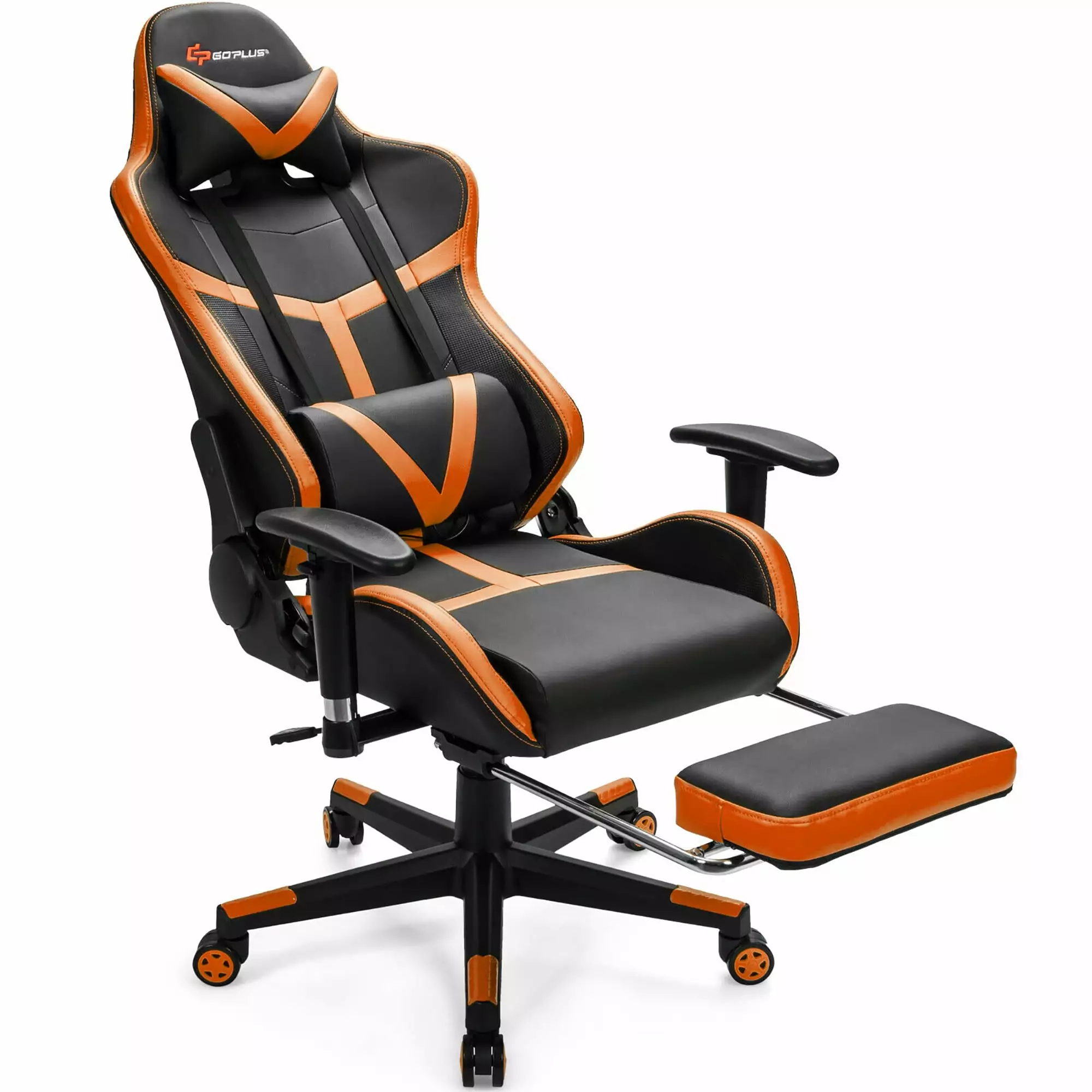 Goplus Gaming Recliner Chair Massage Lumbar Support Orange Costway