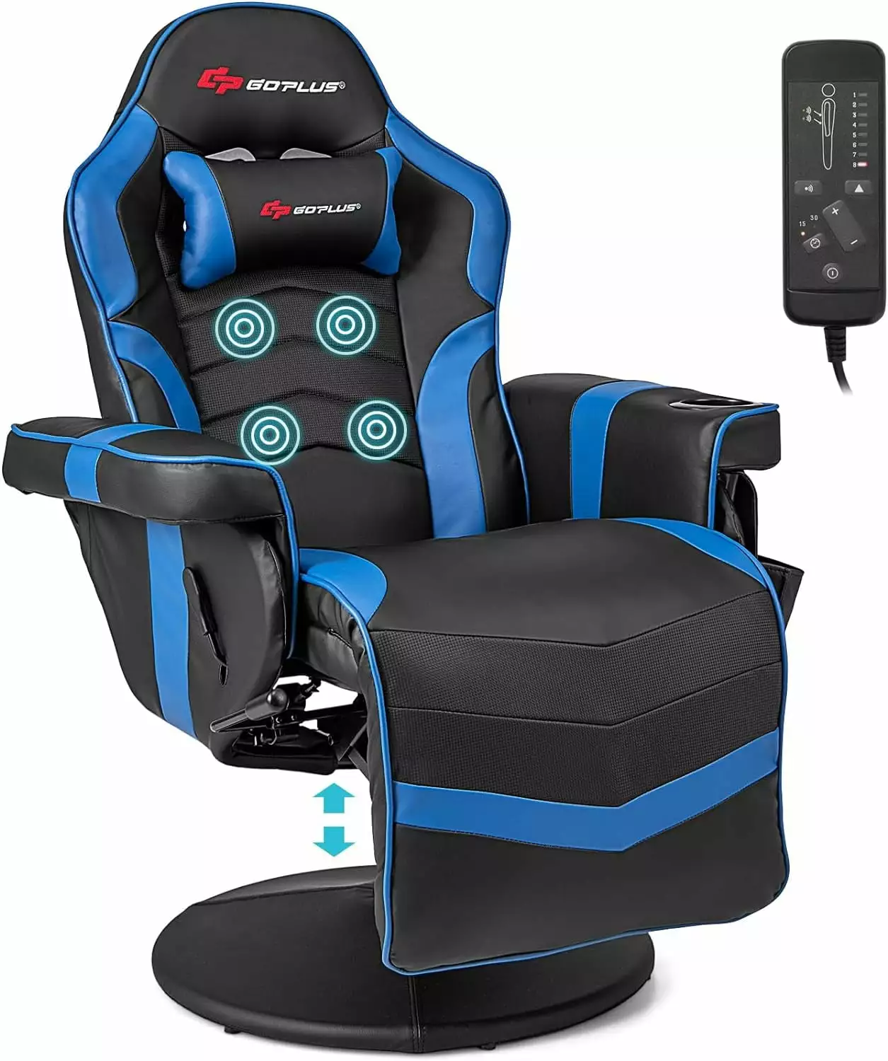 Gaming Recliner Adjustable Massage Gaming Chair Cup Holder Footrest Ergonomic Single Sofa Blue FJU