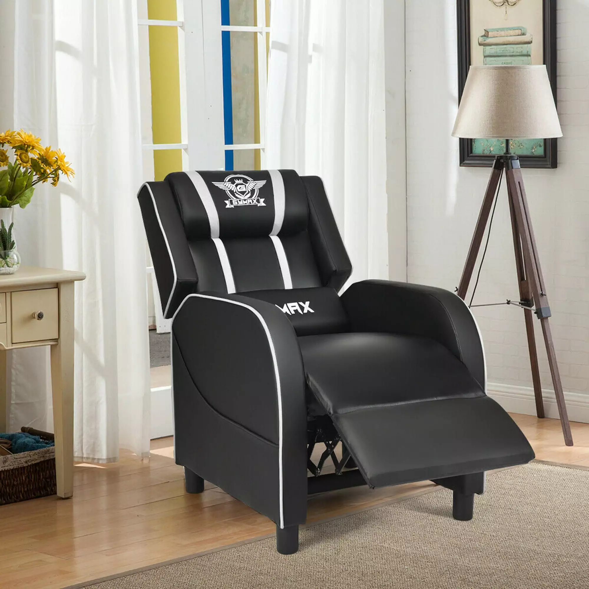 Gymax Massage Racing Single Lounge Sofa Gaming Recliner Chair Home Theater Seat White