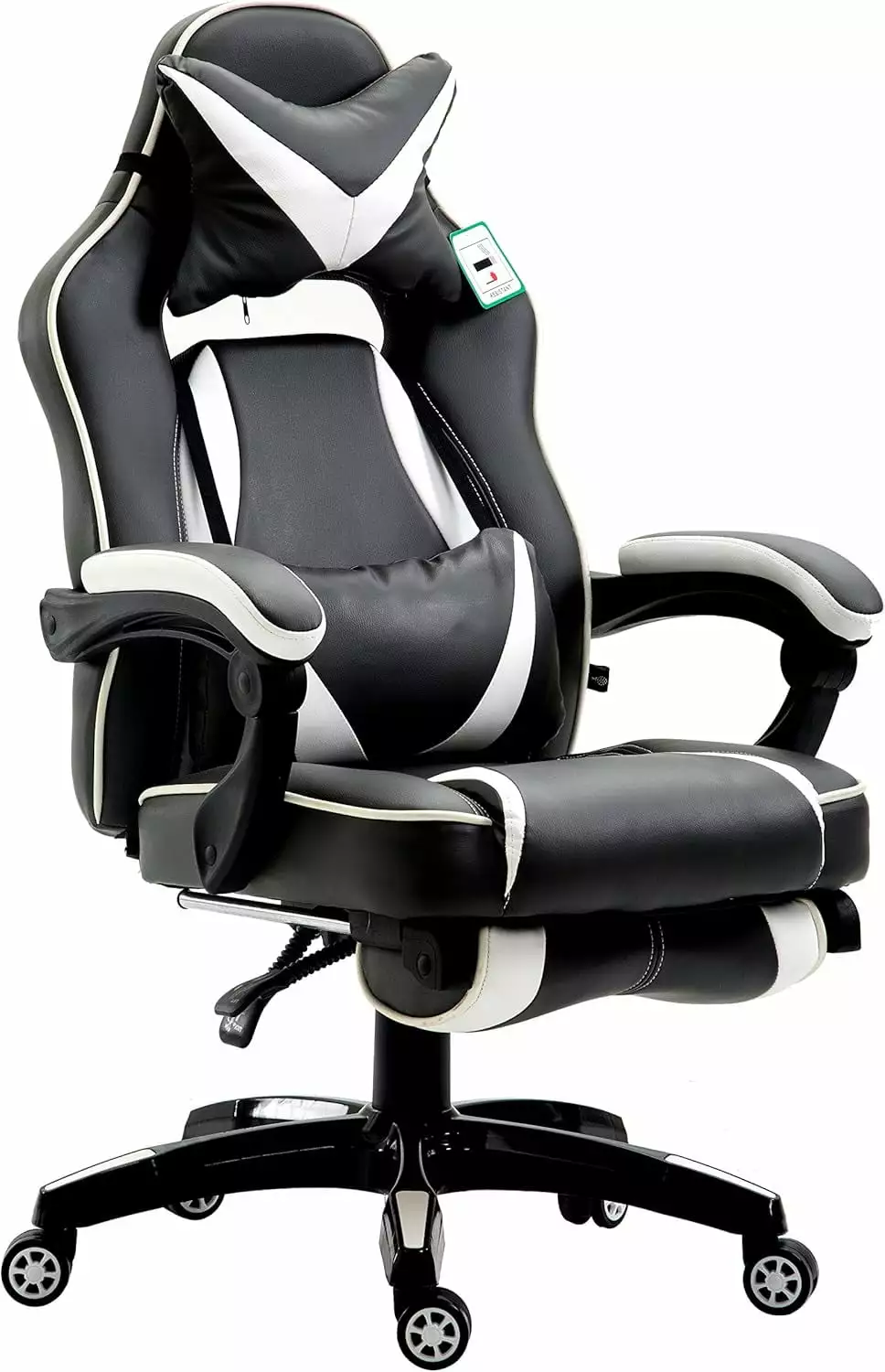 High Back Recliner Racing Style Gaming Swivel Chair Footrest Adjustable Lumbar Head Cushion Black White MENGGE