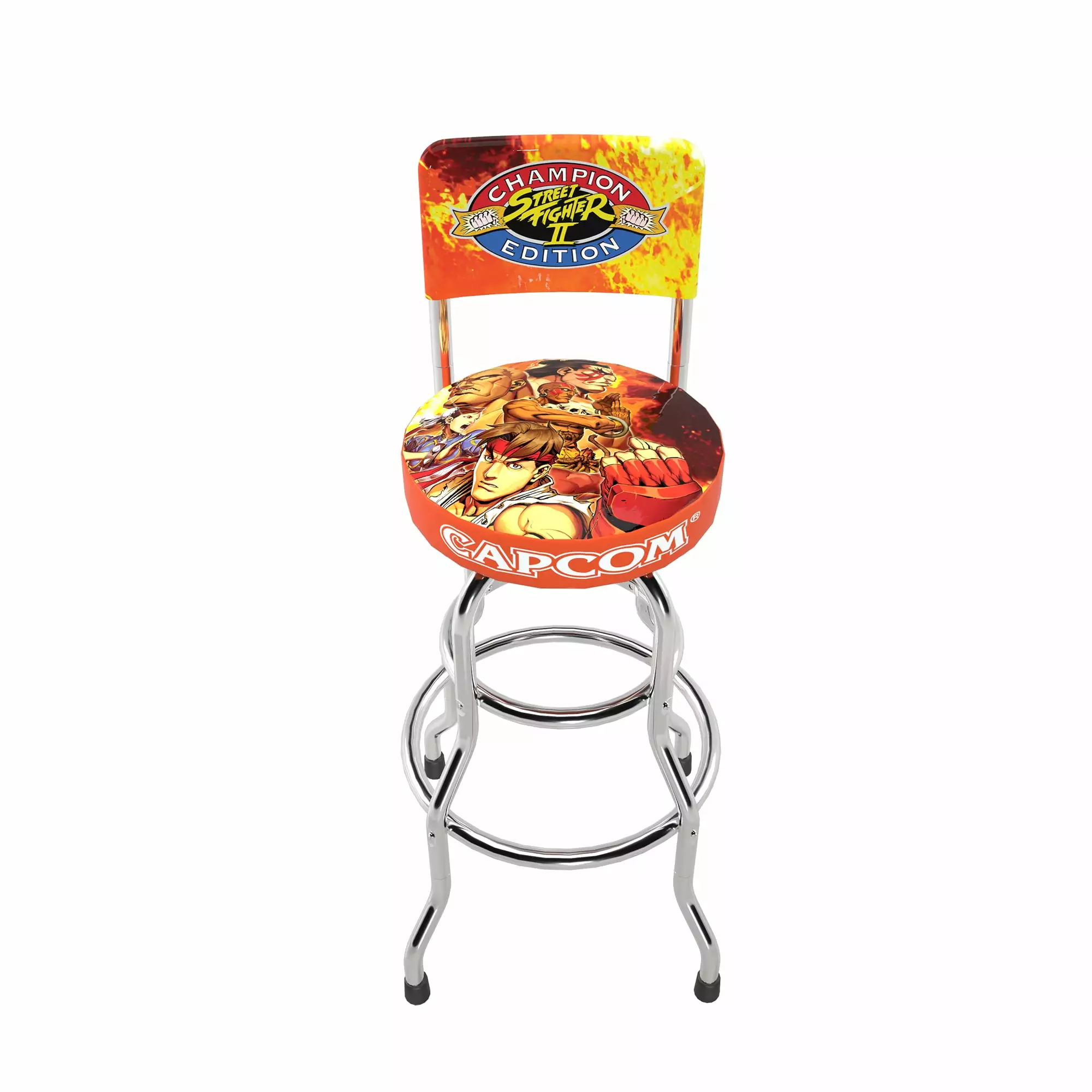 Arcade1UP Capcom Street Fighter II Legacy High Back Adjustable Height Video Game Stool Yoga Flame Edition
