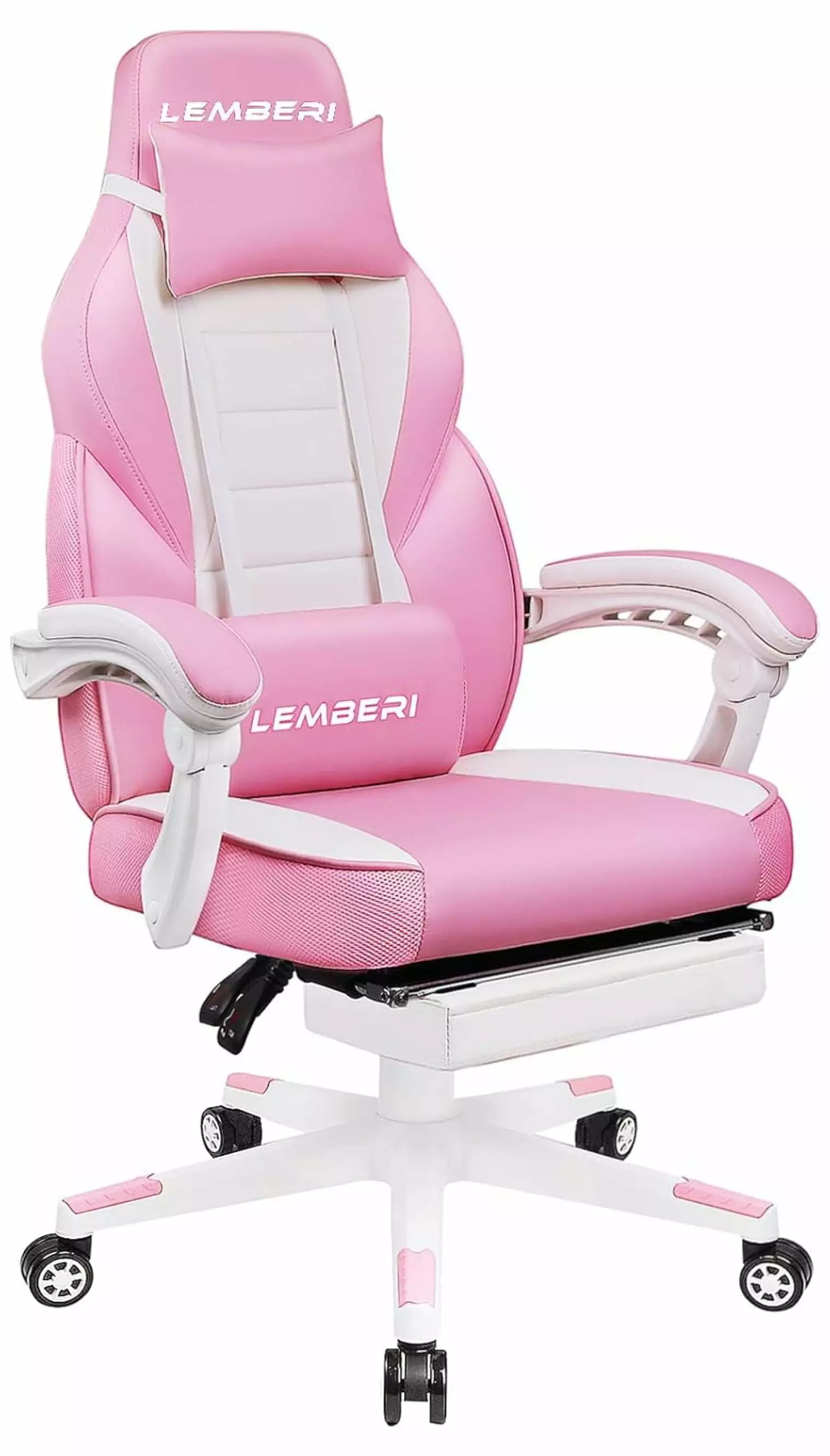 saneey Kawaii Cute Gaming Chair Girls Footrest, Headrest, and Lumbar Support
