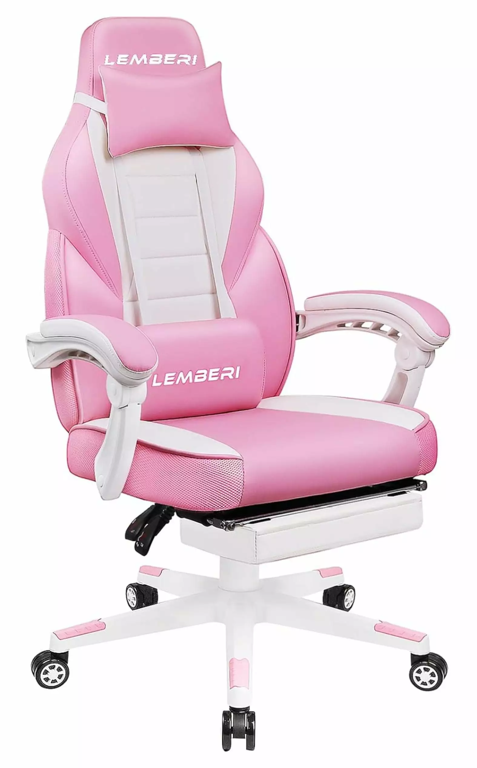 Saney Kawaii Cute Gaming Chair Girls Footrest Headrest and Lumbar Support