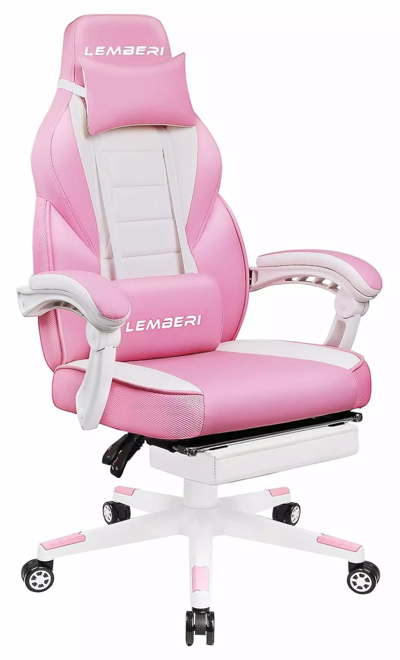 Saney Kawaii Cute Gaming Chair Girls Footrest Headrest and Lumbar Support