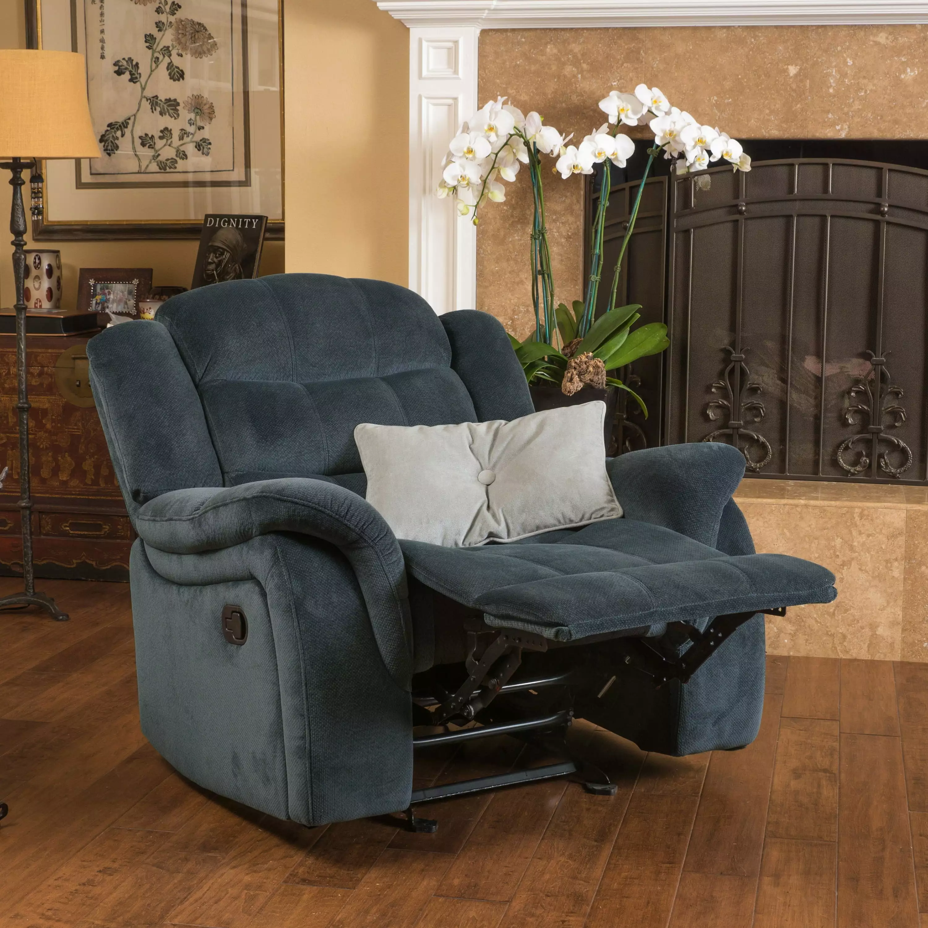 Noble House Haden Standard Fabric Glide Recliner Gray