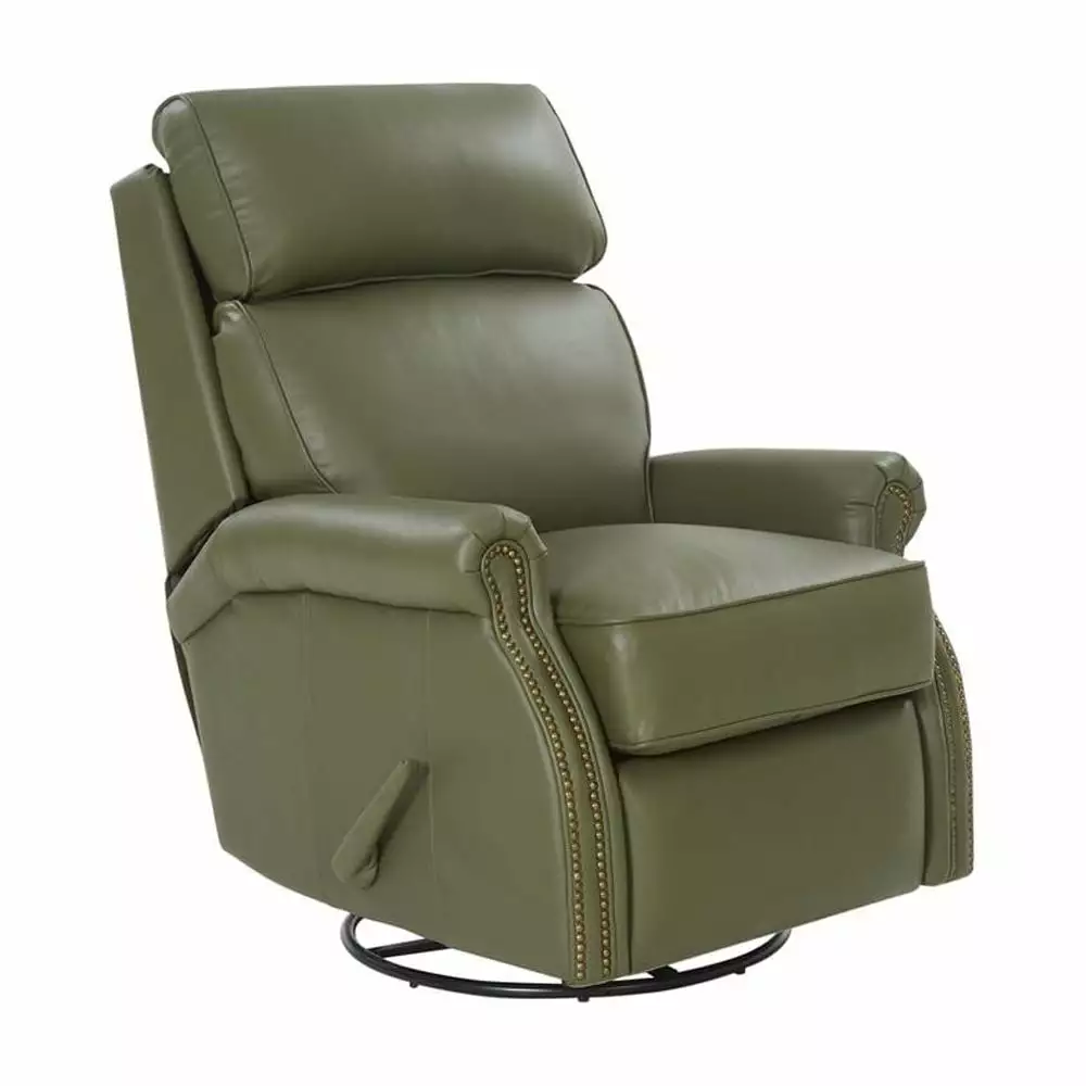 Barcalounger Crews Swivel Glider Recliner Giorgio Chive All Leather Comfortable