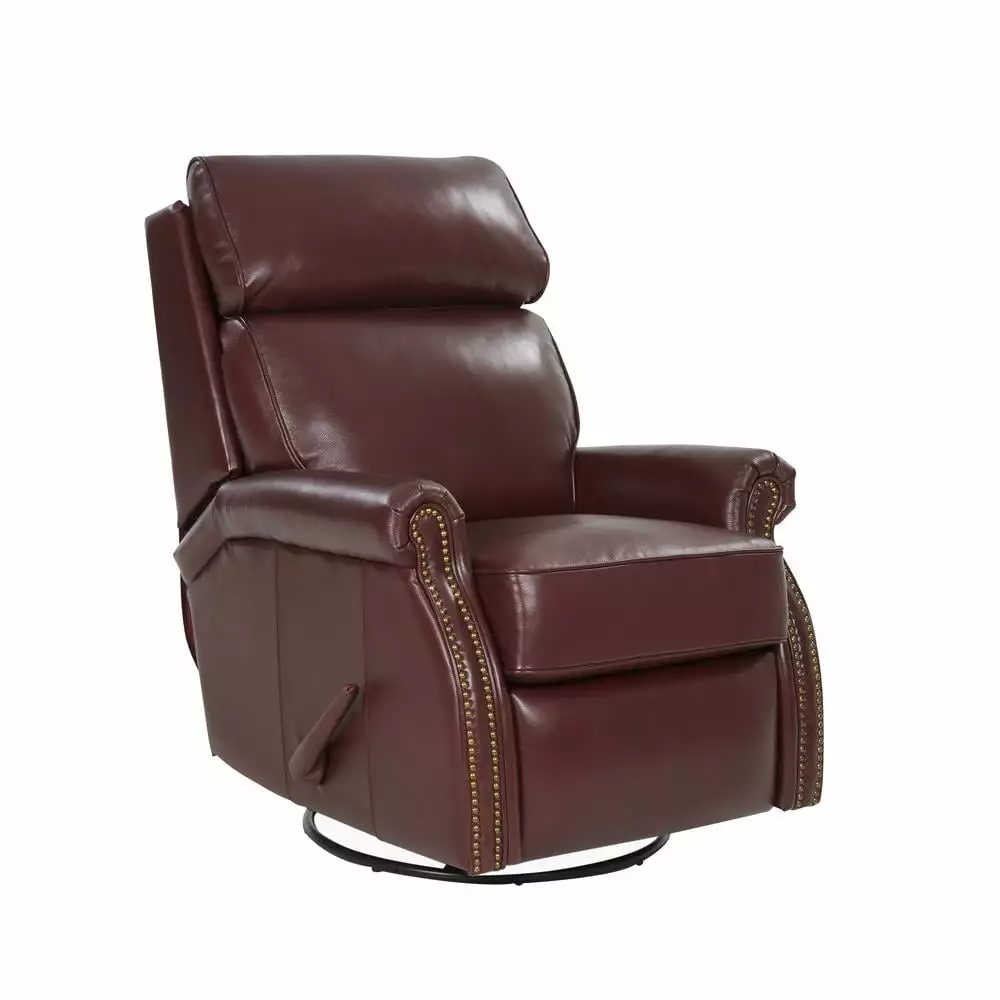 Barcalounger Crews Swivel Glider Recliner Marisol Cabernet All Leather Chair