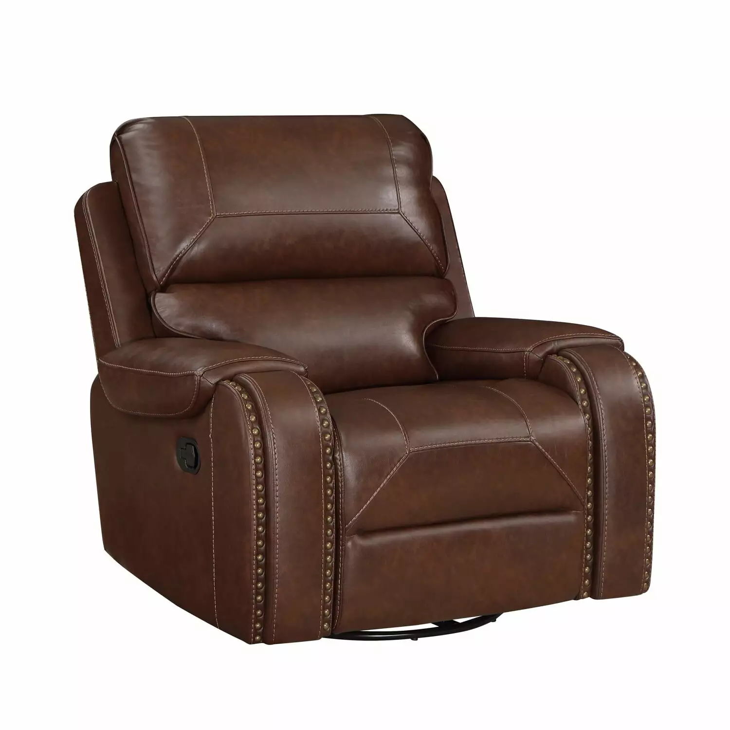Benjara Dean 41 Inch Swivel Glider Manual Recliner Chair - Brown Faux Leather